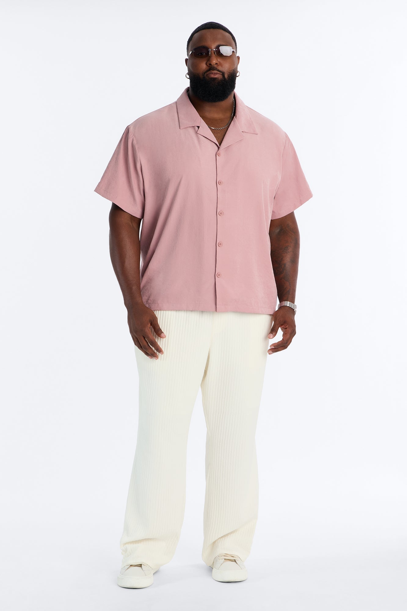 Neo Faux Suede Relaxed Cuban Collar Shirt - Mauve image 2