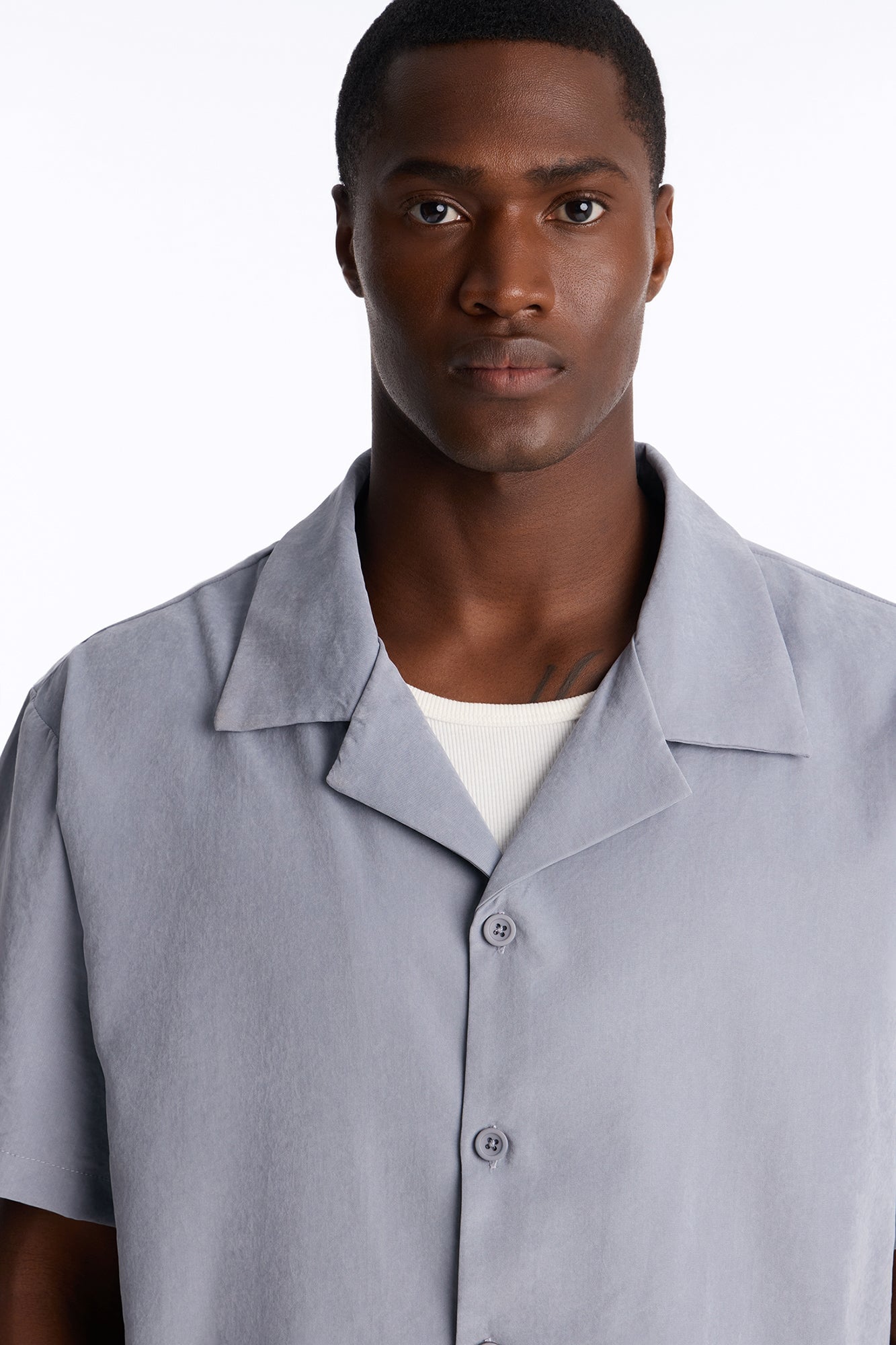 Neo Faux Suede Relaxed Cuban Collar Shirt - Slate Blue image 7