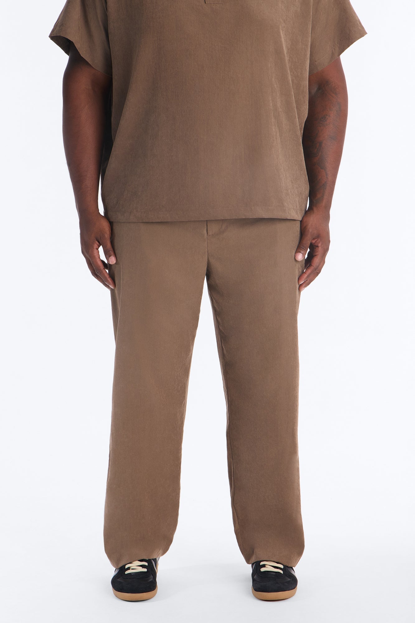 Neo Faux Suede Straight Leg Trouser - Brown image 2