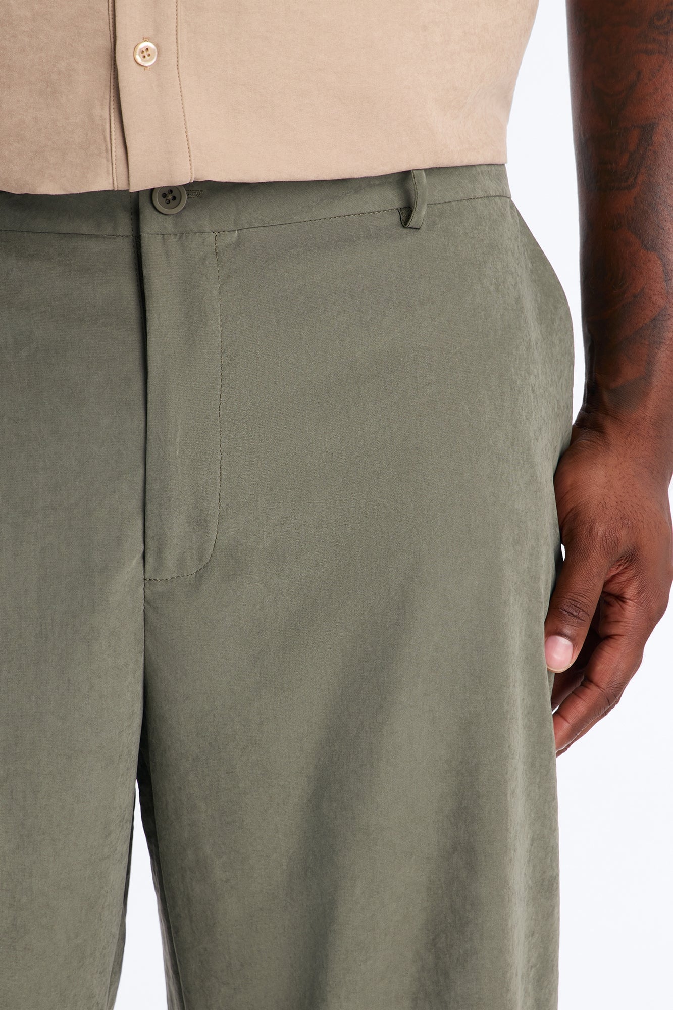 Neo Faux Suede Straight Leg Trouser - Olive image 4