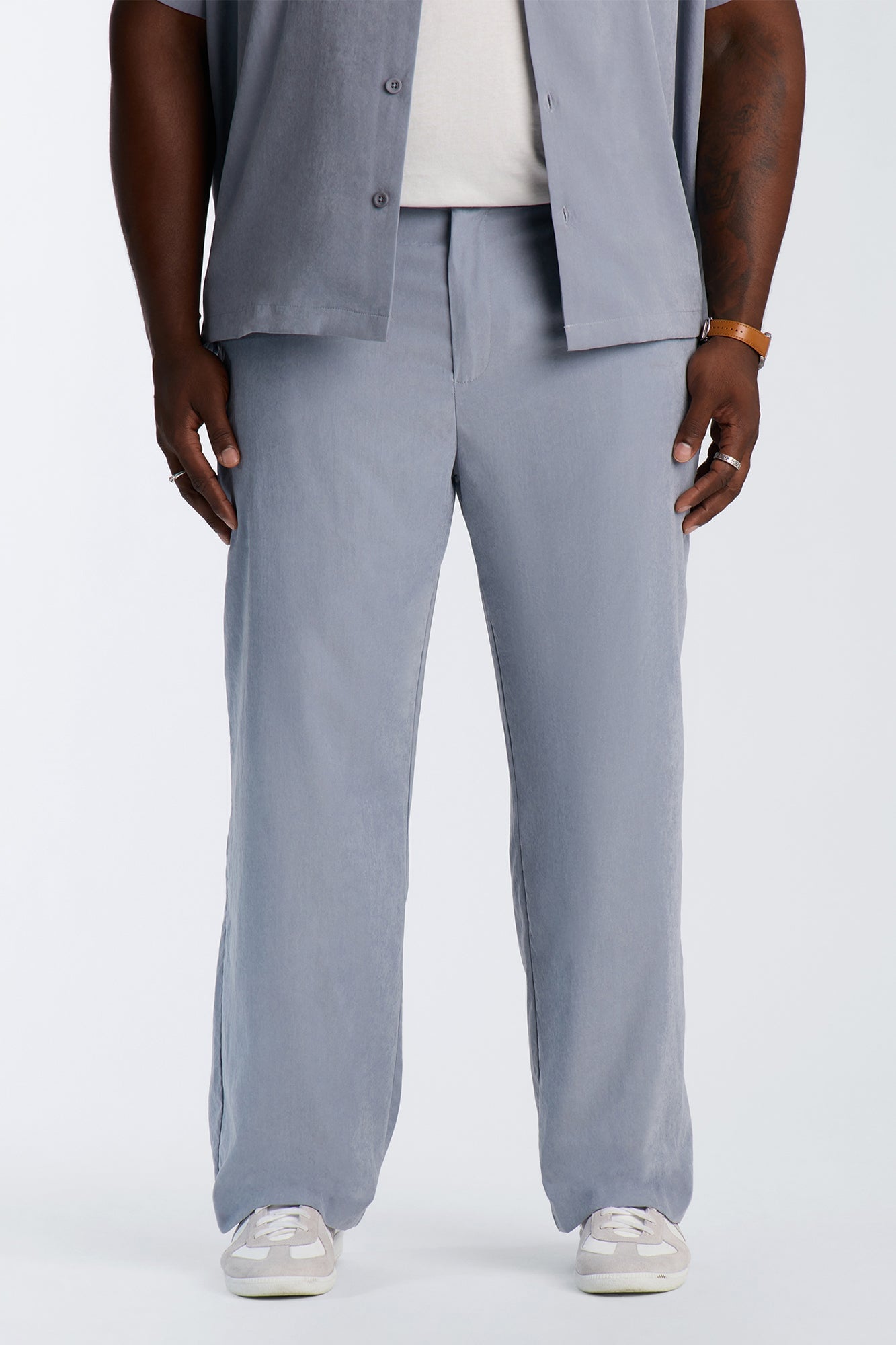 Neo Faux Suede Straight Leg Trouser - Slate Blue image 2