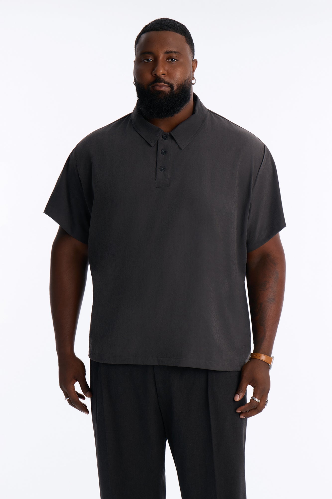 Neo Faux Suede Short Sleeve Polo - Black