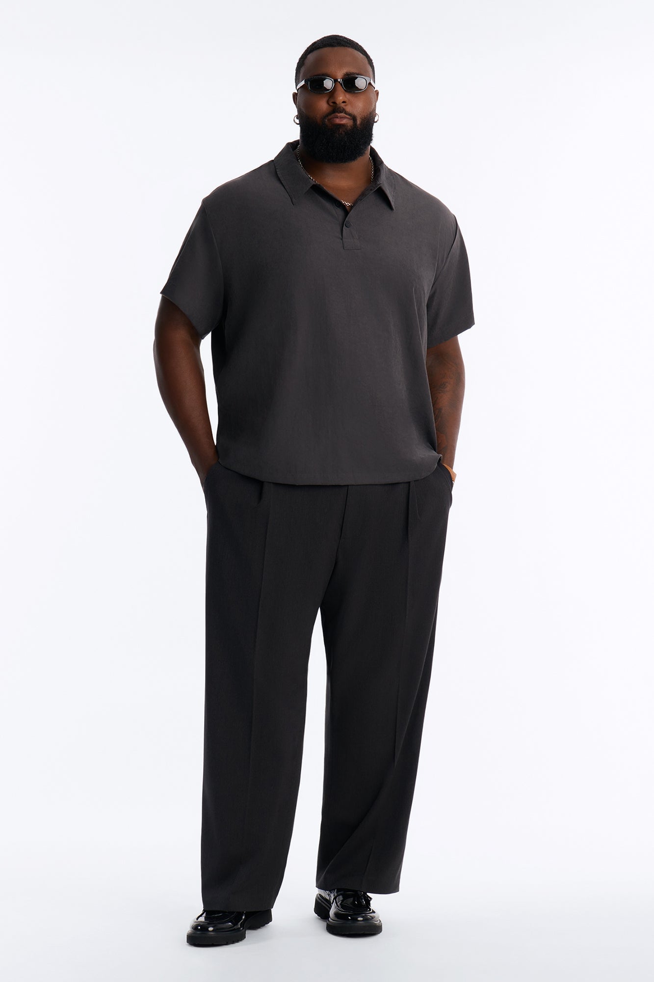 Neo Faux Suede Short Sleeve Polo - Black image 2