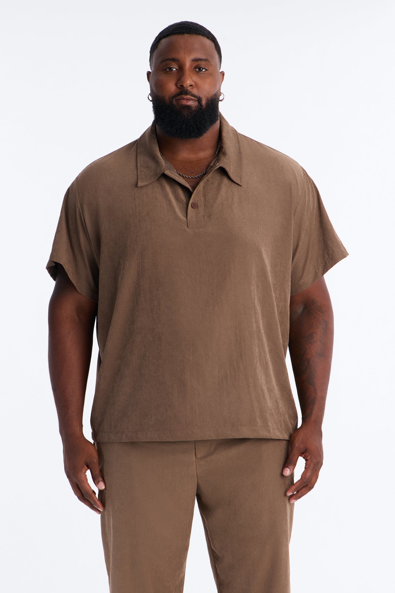 Neo Faux Suede Short Sleeve Polo - Brown image 1