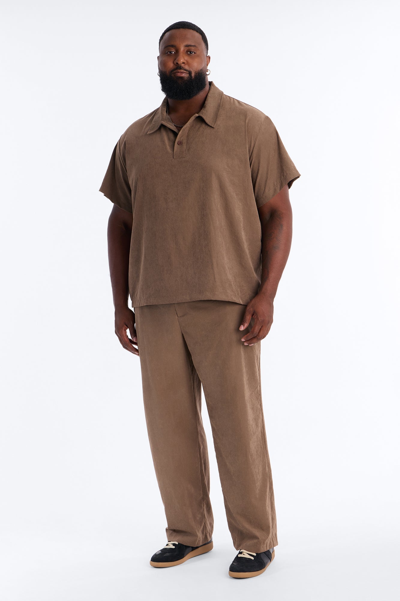 Neo Faux Suede Short Sleeve Polo - Brown image 2