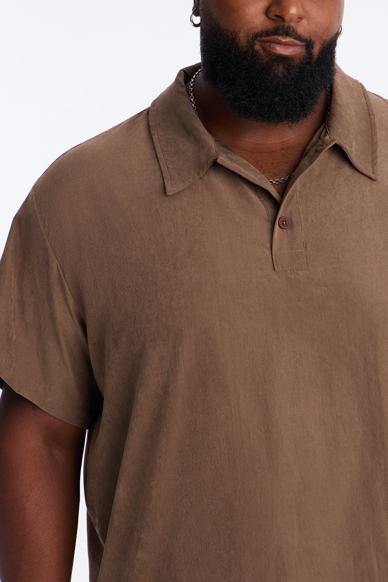 Neo Faux Suede Short Sleeve Polo - Brown image 3
