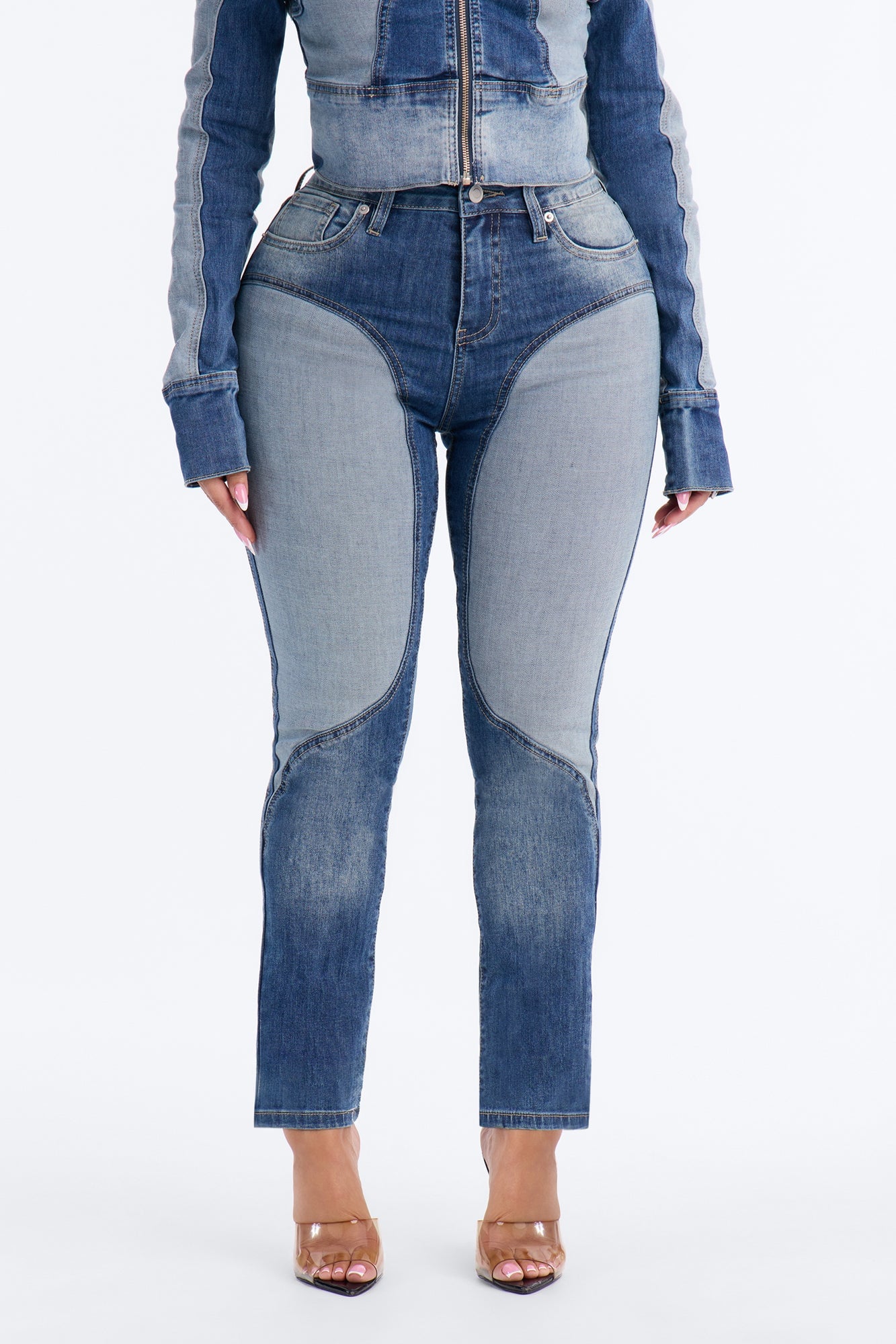 Tall Coronado Two Tone Moto Skinny Jeans - Medium Wash image 8