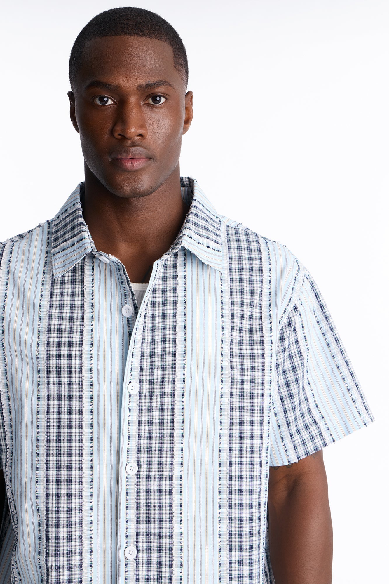 Plaid Dual Toned Button Up Shirt - Blue/combo image 7