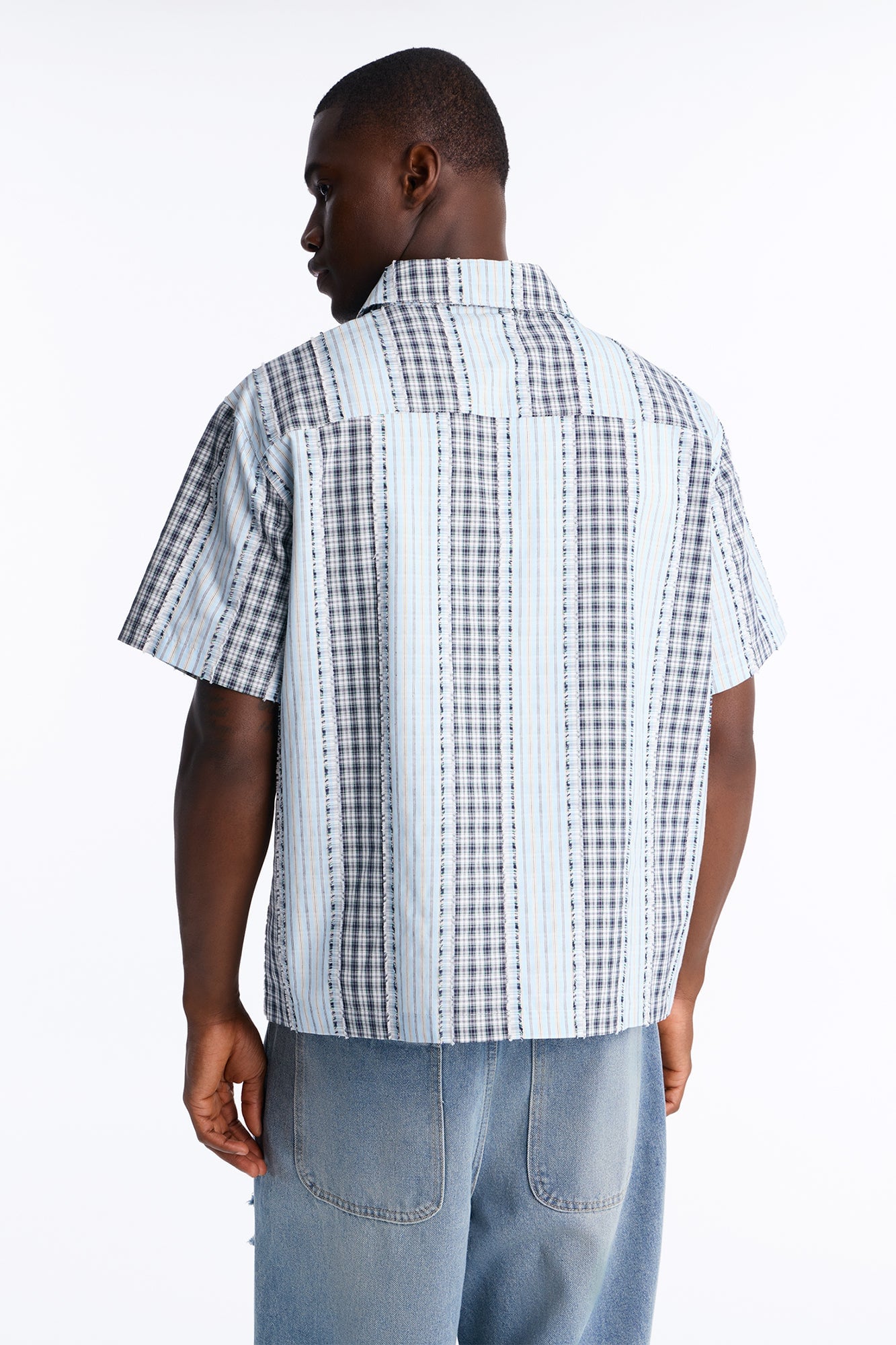 Plaid Dual Toned Button Up Shirt - Blue/combo image 8