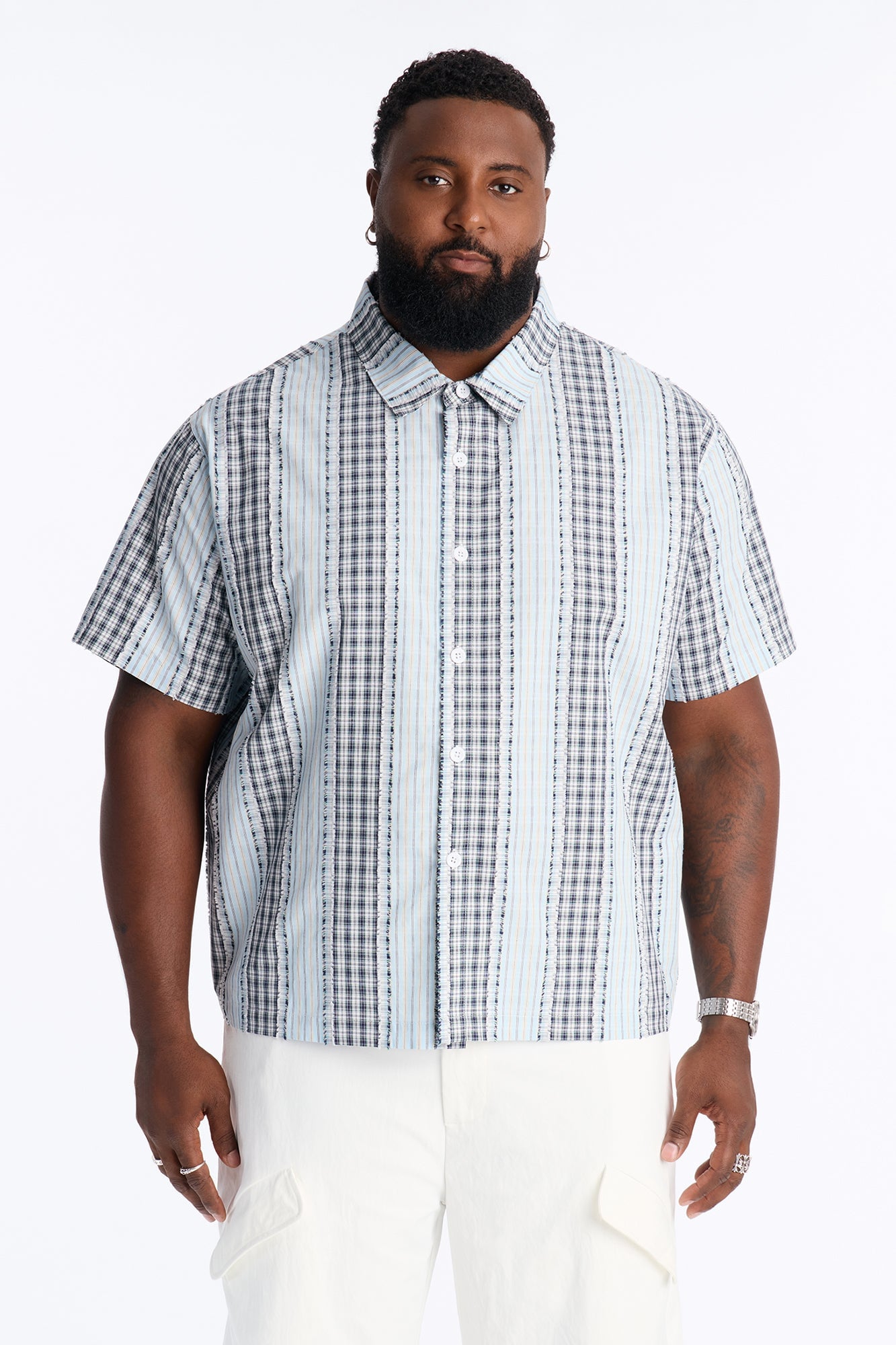 Plaid Dual Toned Button Up Shirt - Blue/combo image 1