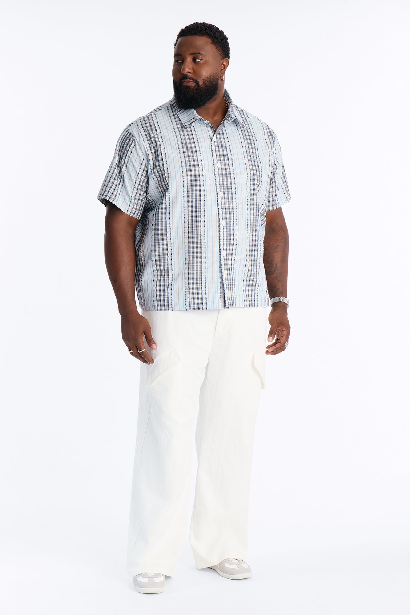 Plaid Dual Toned Button Up Shirt - Blue/combo image 2