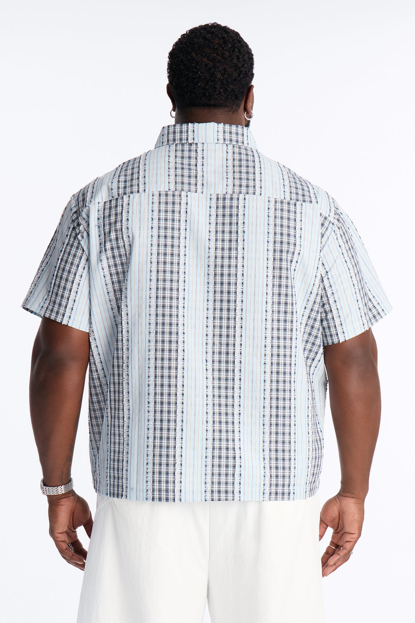 Plaid Dual Toned Button Up Shirt - Blue/combo image 3