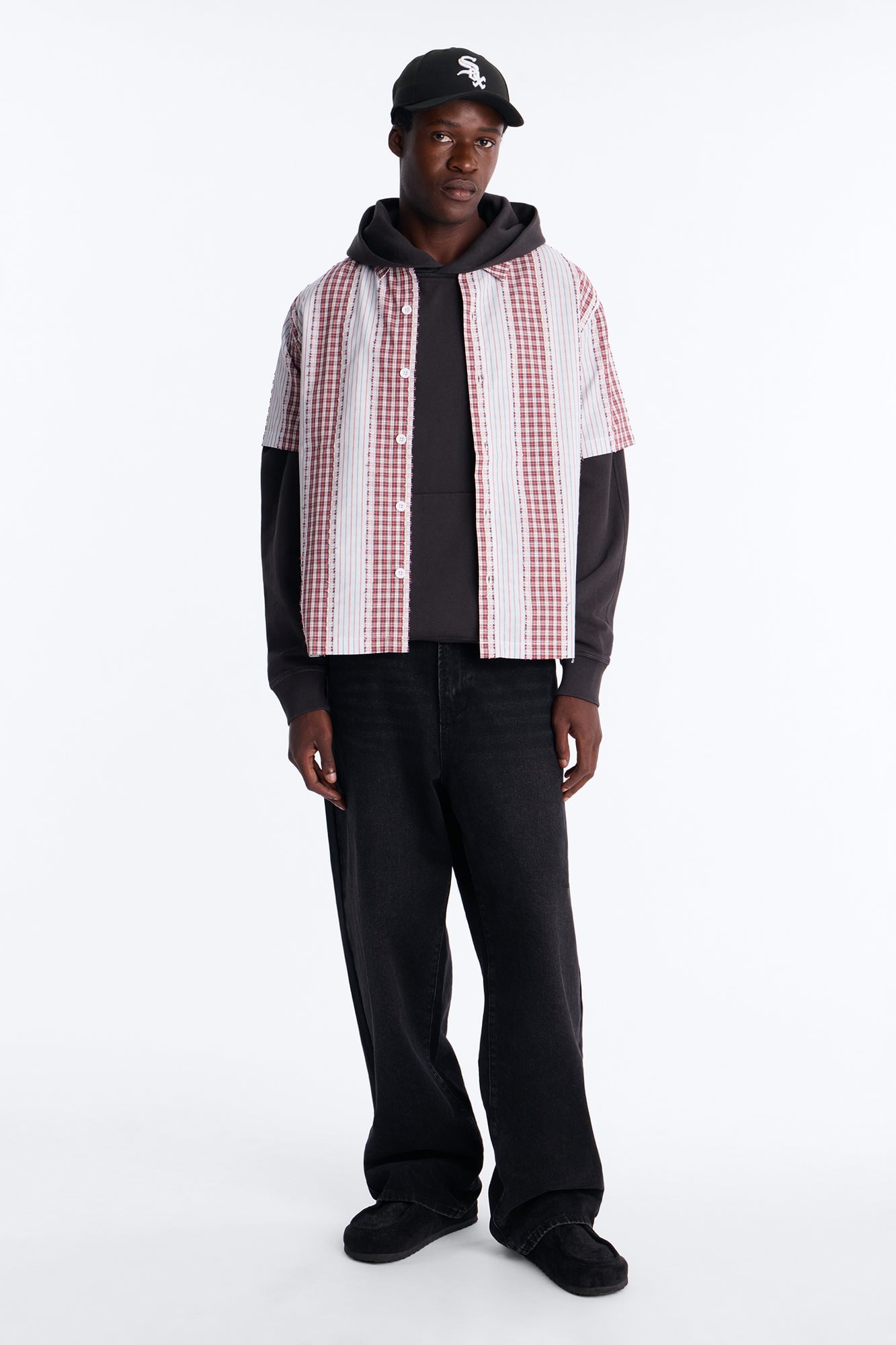 Plaid Dual Toned Button Up Shirt - Red/combo image 6