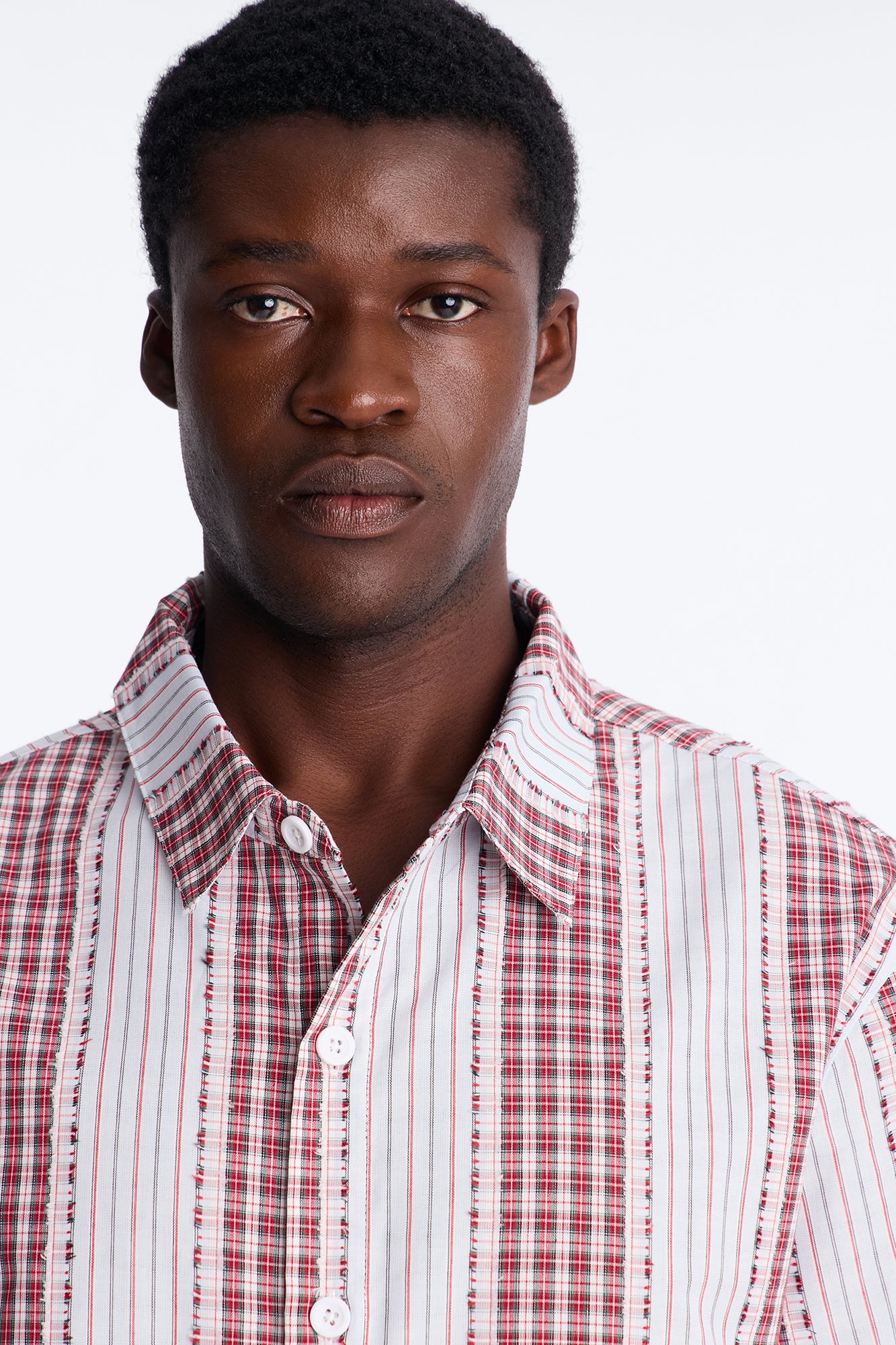 Plaid Dual Toned Button Up Shirt - Red/combo image 7