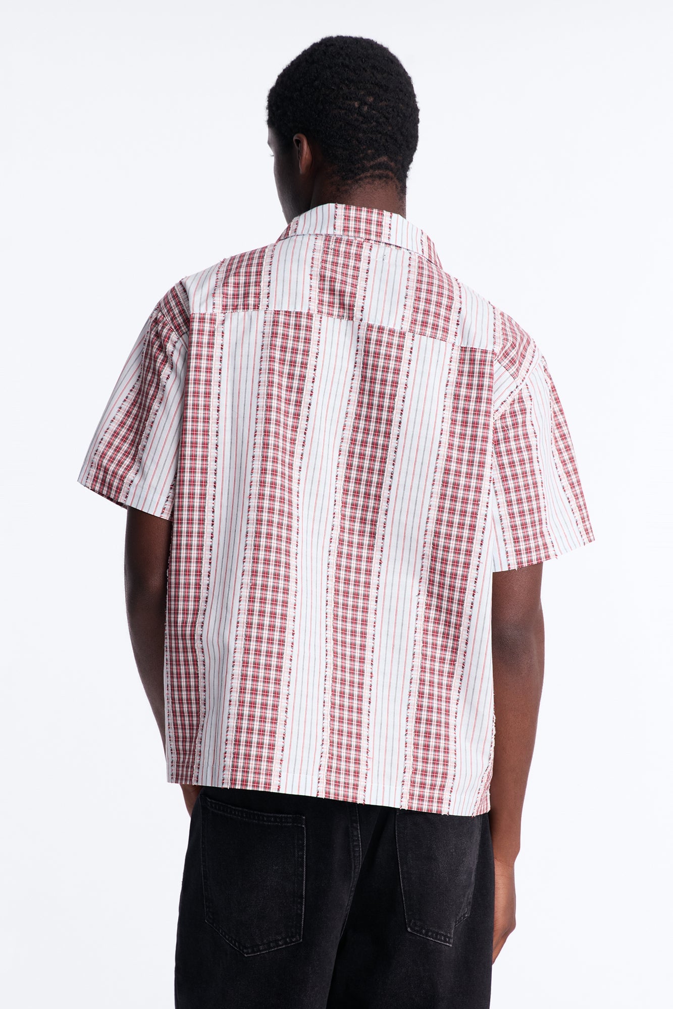 Plaid Dual Toned Button Up Shirt - Red/combo image 8