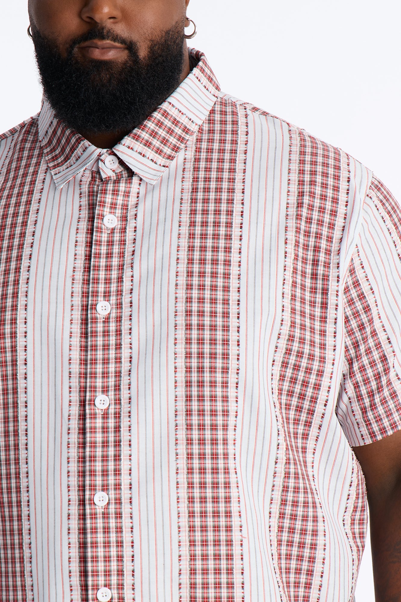 Plaid Dual Toned Button Up Shirt - Red/combo image 4