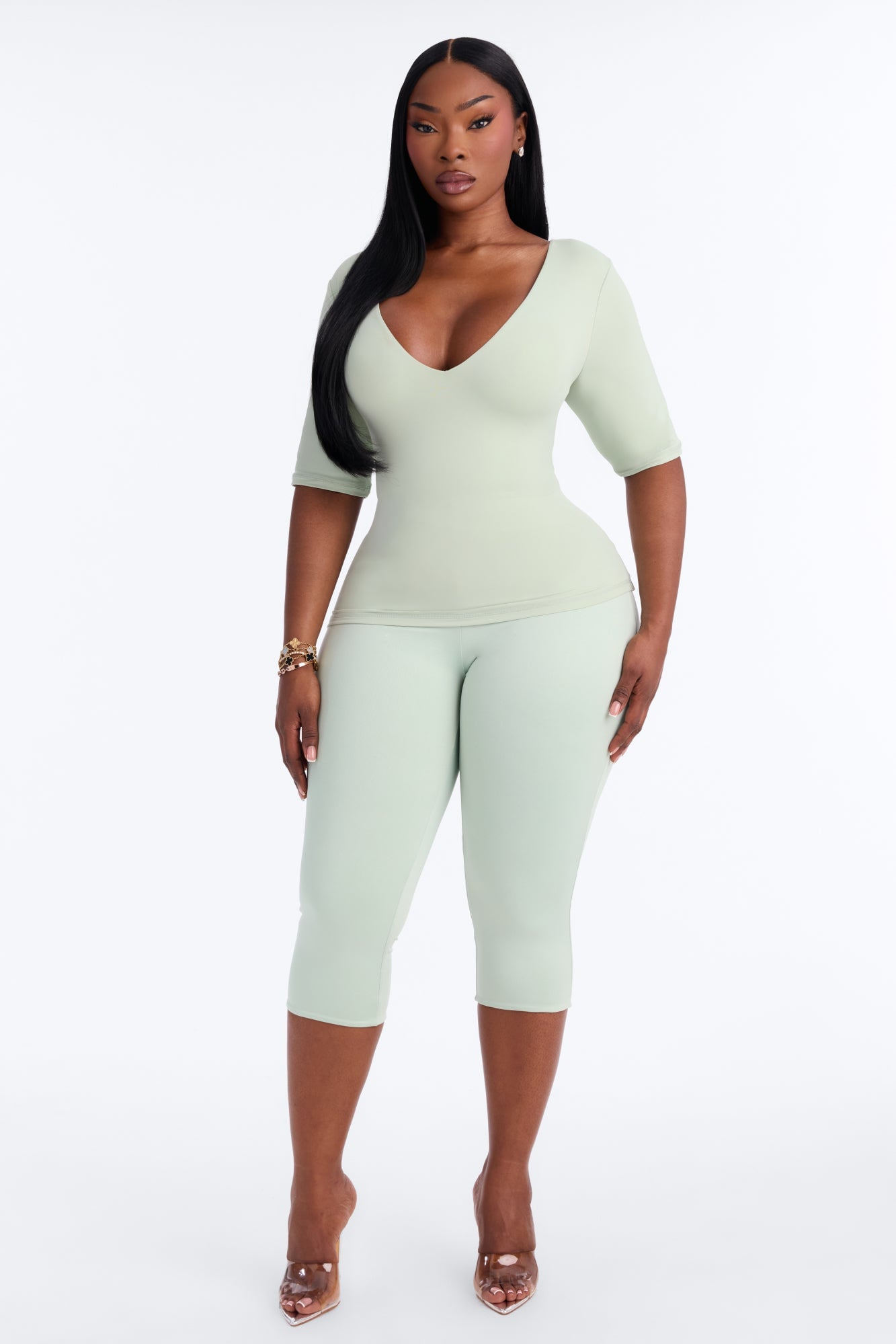 Second Skin Deep U Neck Elbow Sleeve Top - Mint image 2