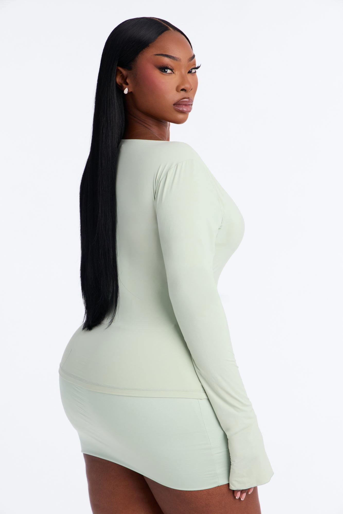 Second Skin Deep U Neck Long Sleeve Top - Mint image 3