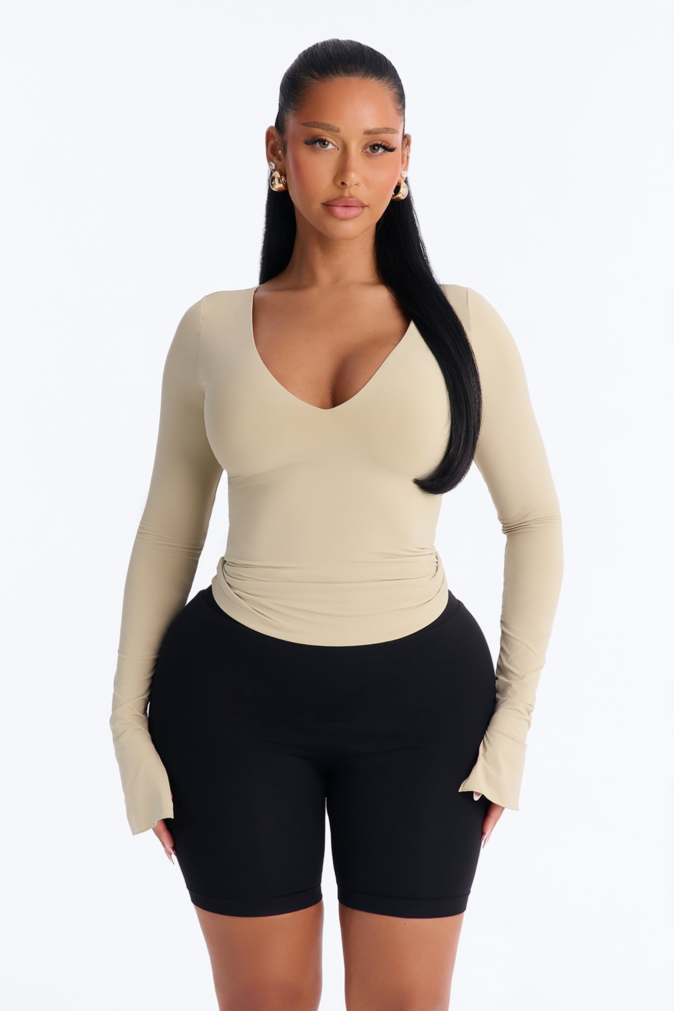 Second Skin Deep U Neck Long Sleeve Top - Stone image 5