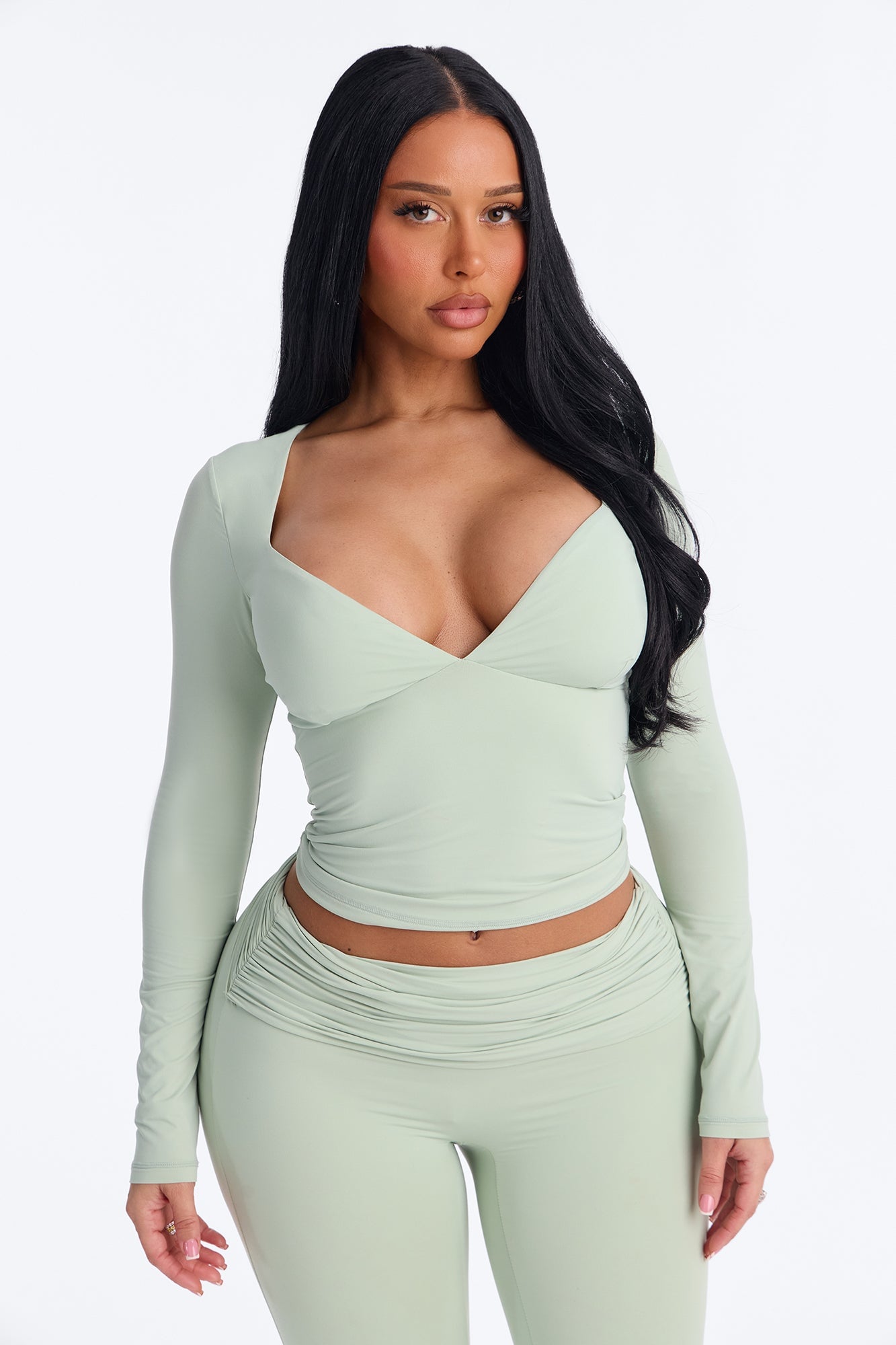 Second Skin Double Lined Bra Pad V Neck Top - Mint image 5