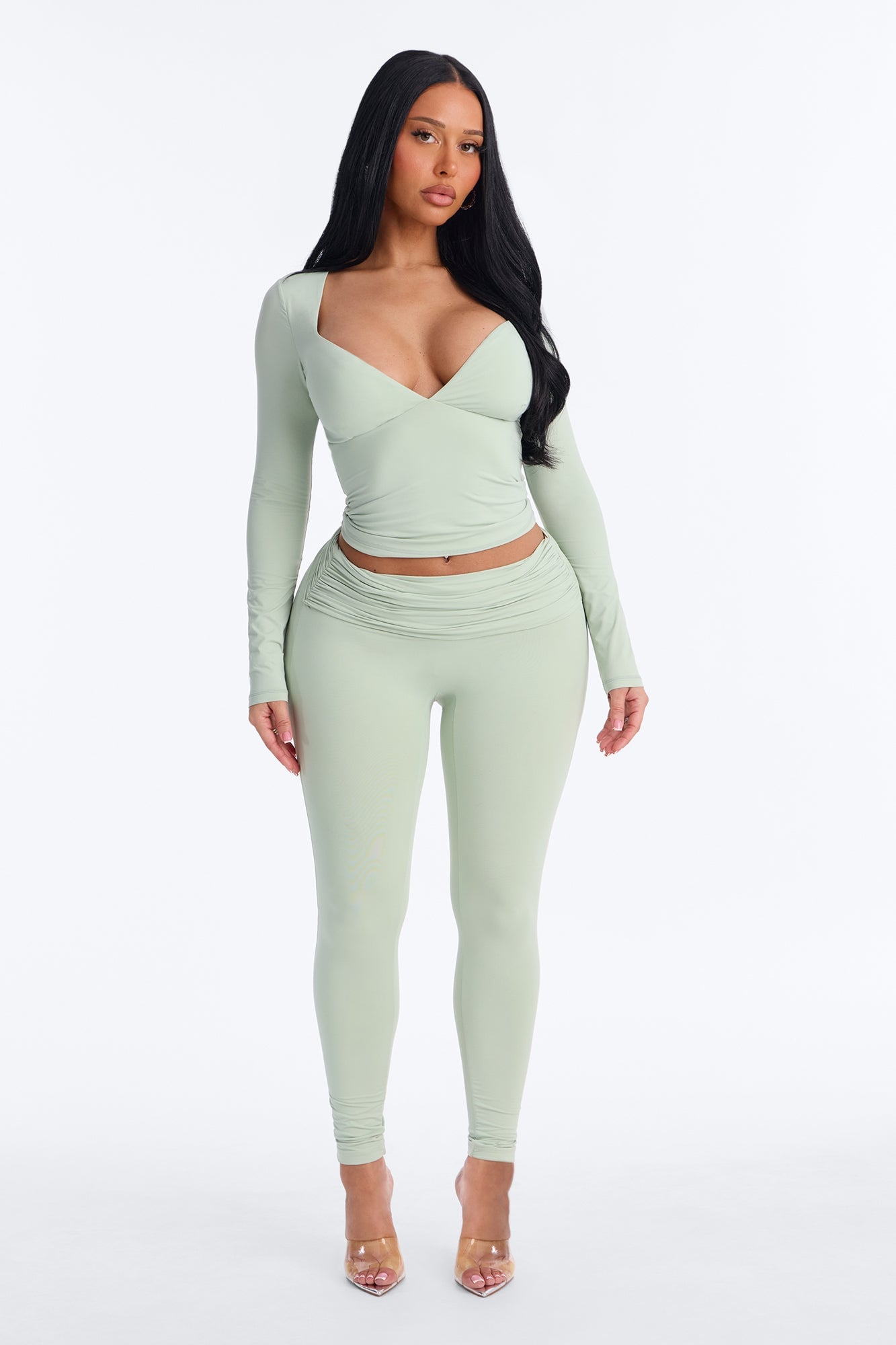 Second Skin Double Lined Bra Pad V Neck Top - Mint image 6