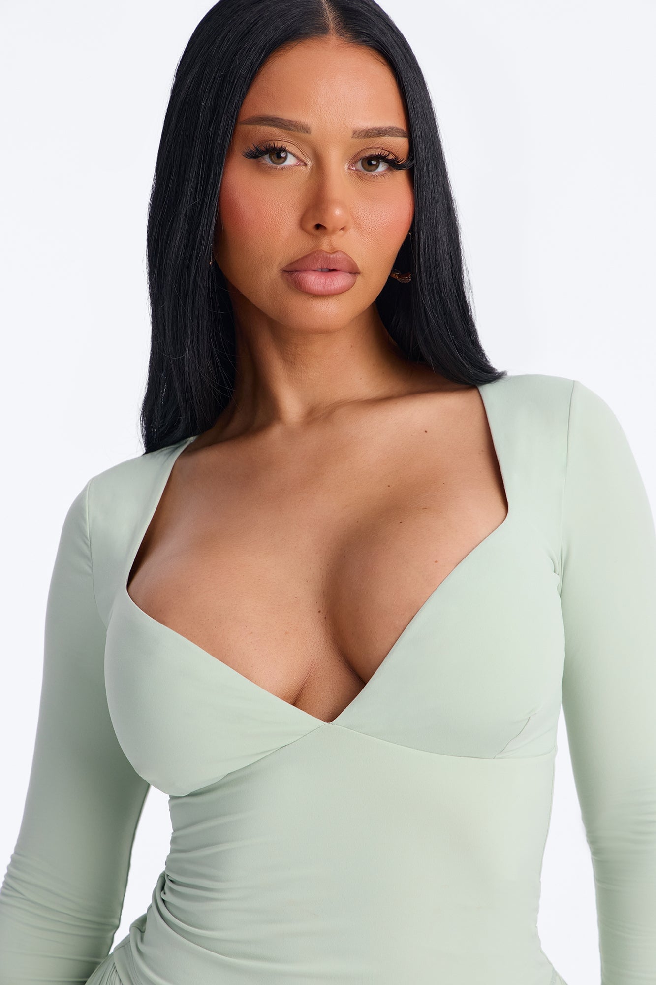 Second Skin Double Lined Bra Pad V Neck Top - Mint image 7