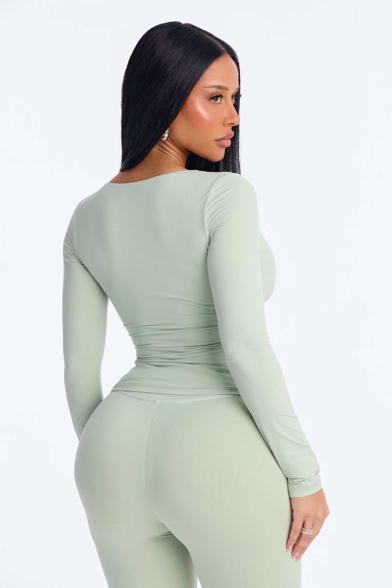 Second Skin Double Lined Bra Pad V Neck Top - Mint image 9