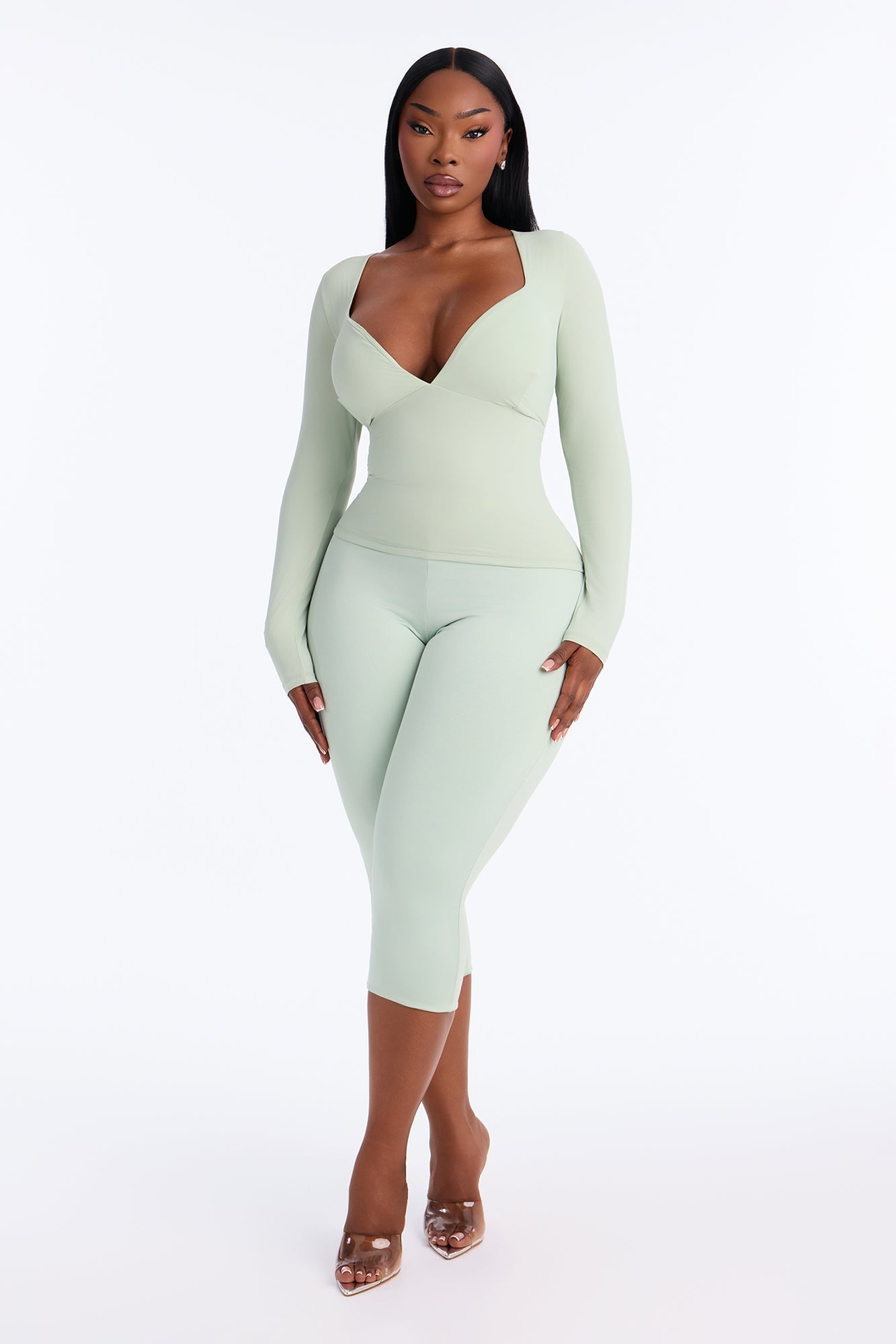 Second Skin Double Lined Bra Pad V Neck Top - Mint image 2