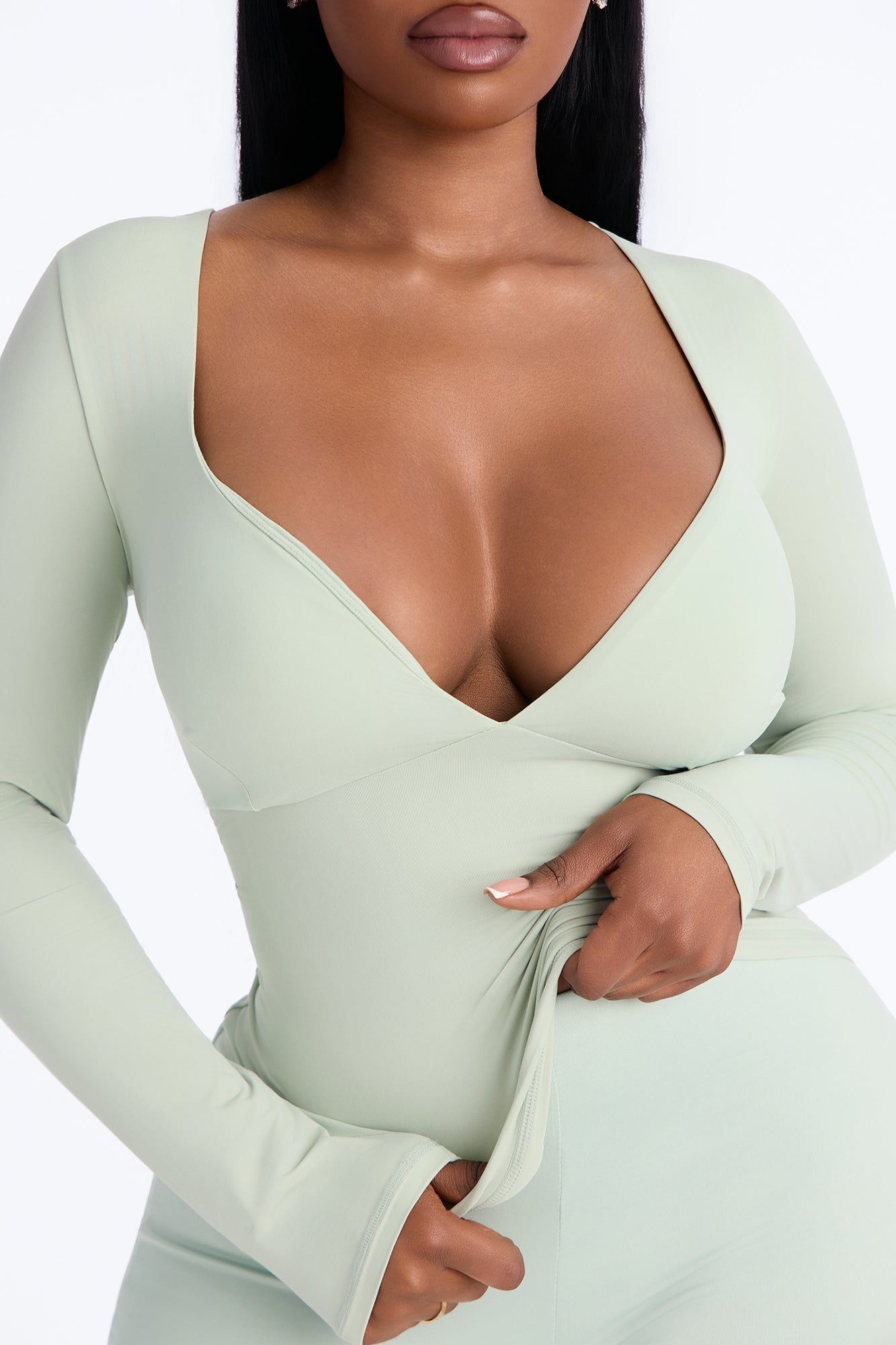 Second Skin Double Lined Bra Pad V Neck Top - Mint image 3