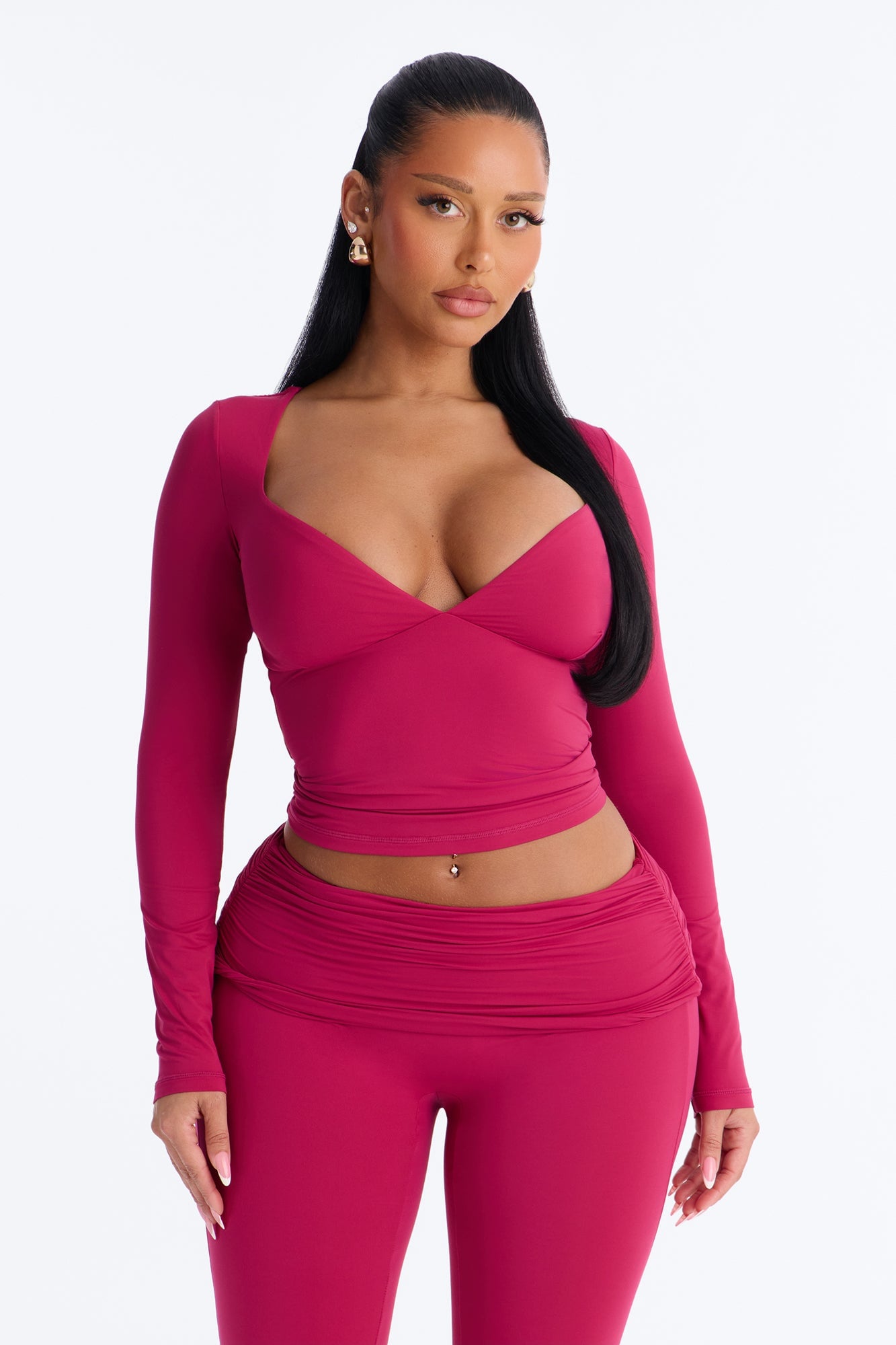 Second Skin Double Lined Bra Pad V Neck Top - Raspberry image 5