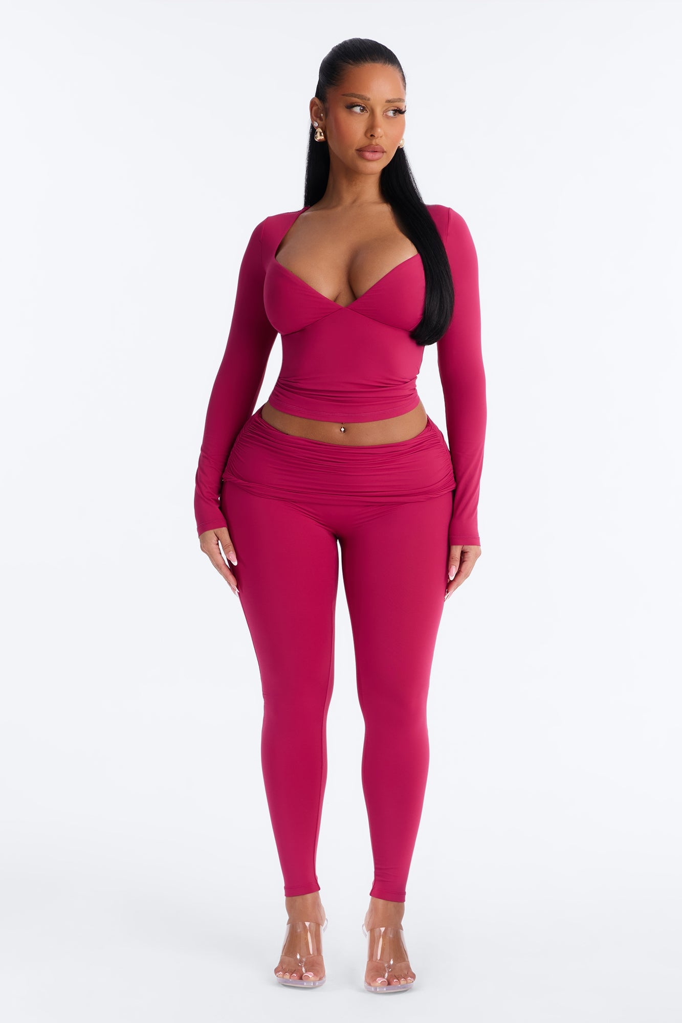 Second Skin Double Lined Bra Pad V Neck Top - Raspberry image 6