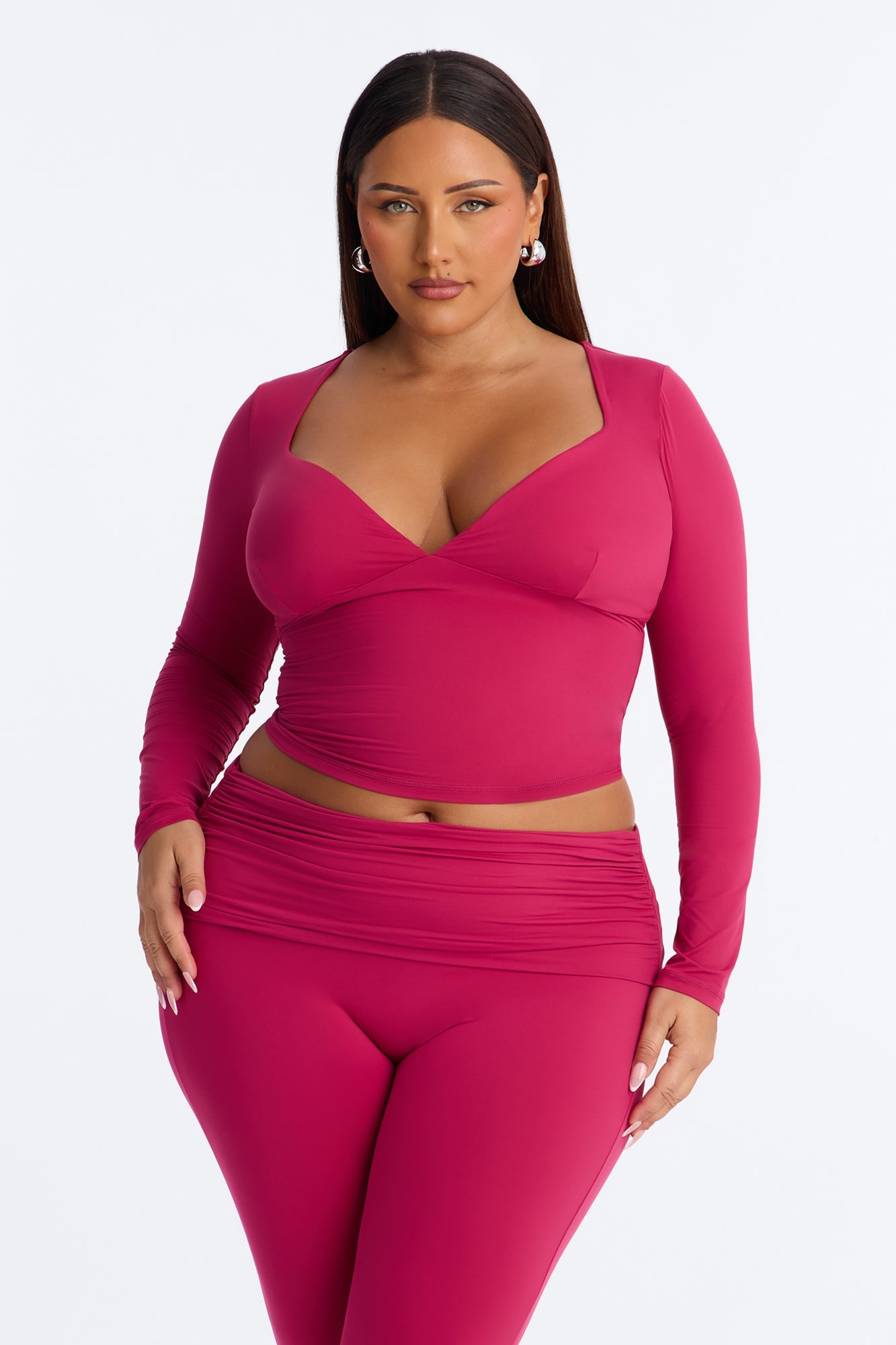 Second Skin Double Lined Bra Pad V Neck Top - Raspberry image 1