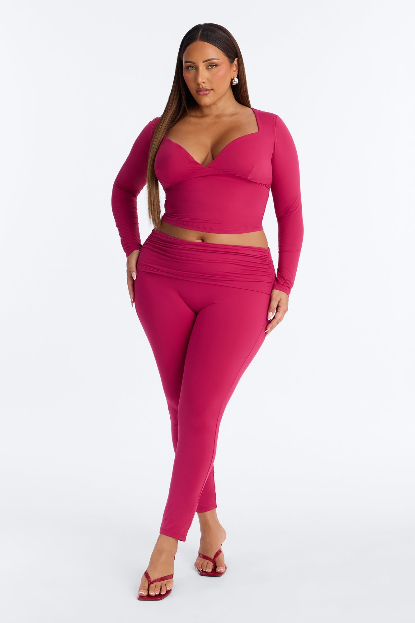 Second Skin Double Lined Bra Pad V Neck Top - Raspberry image 2