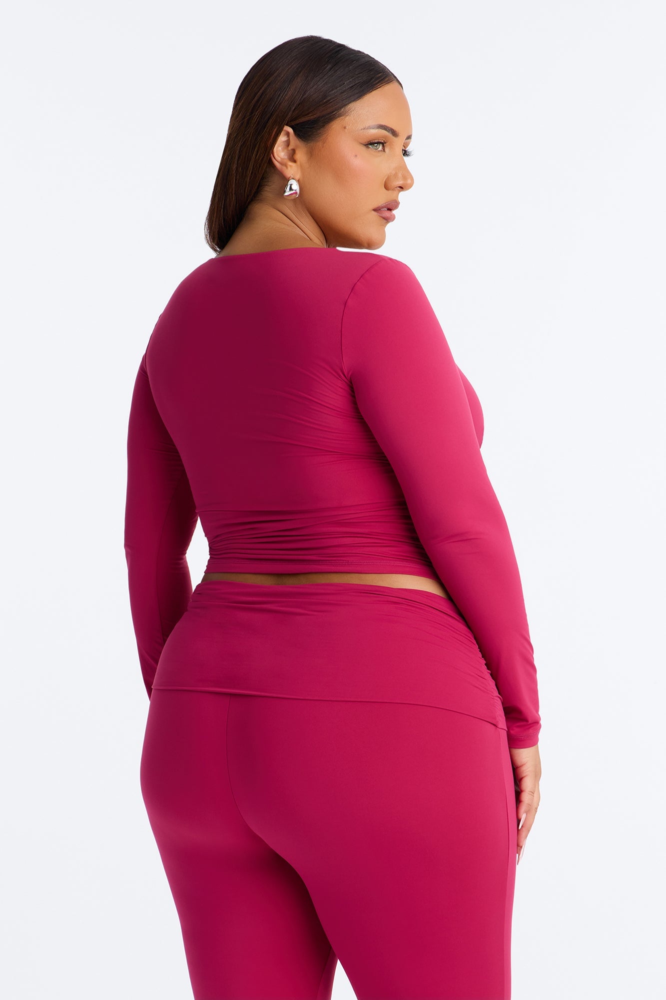 Second Skin Double Lined Bra Pad V Neck Top - Raspberry image 3