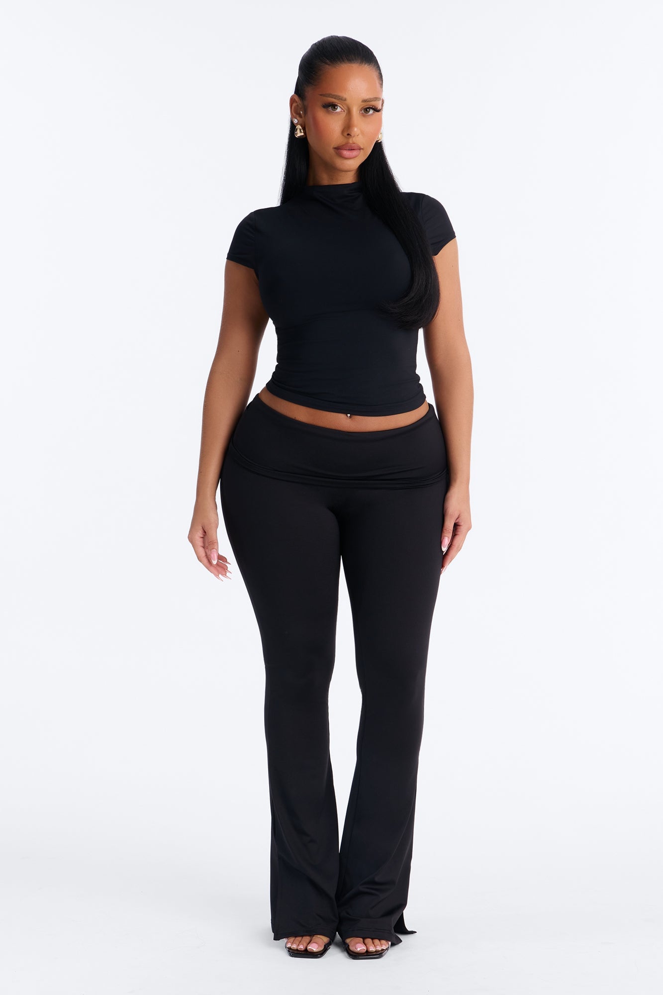 Second Skin Double Lined Mock Neck Short Sleeve Top - Black image 6