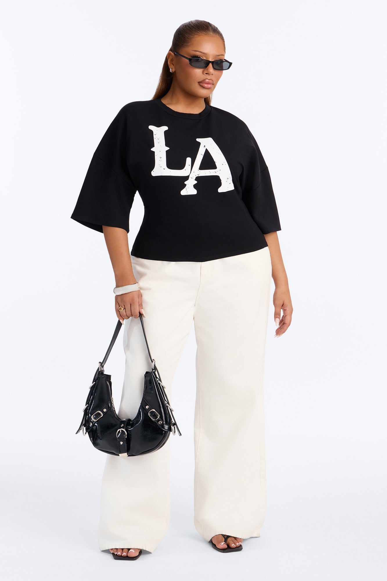LA Urban Style Cinched Waist Tee - Black image 2