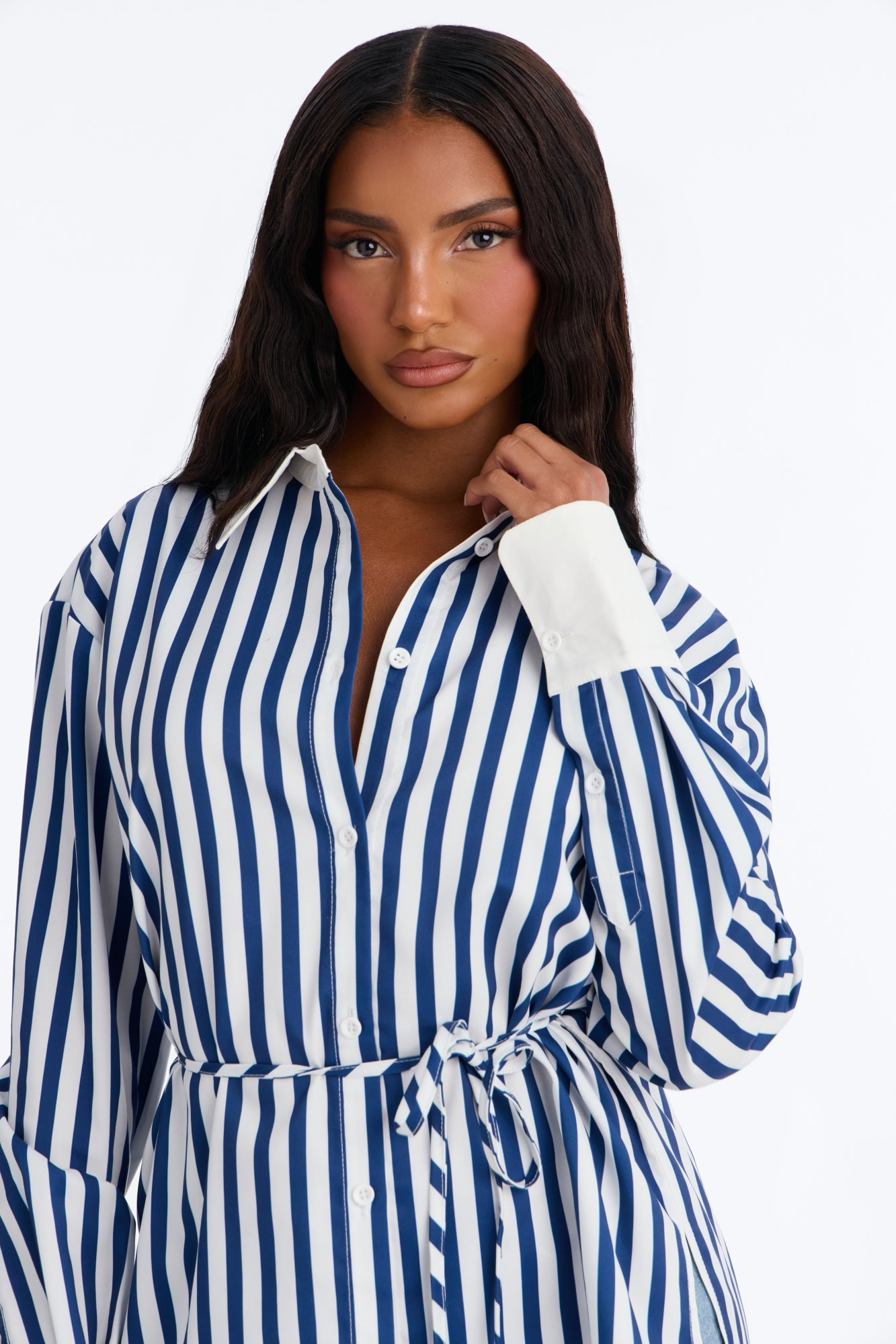 Aylene Striped Poplin Shirt - Navy/combo image 7