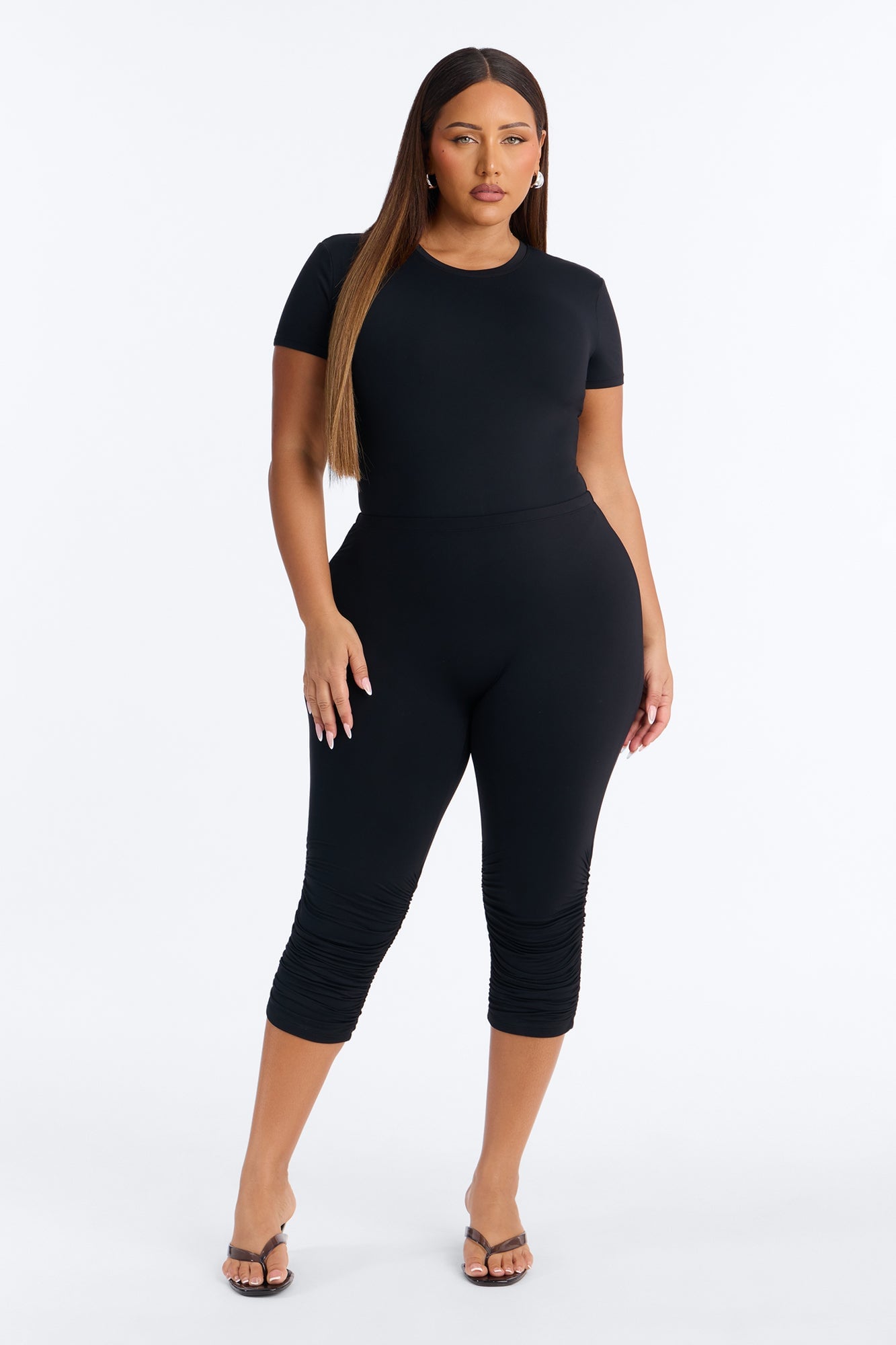 Second Skin Double Lined Crew Neck Short Sleeve Bodysuit - Black image 2
