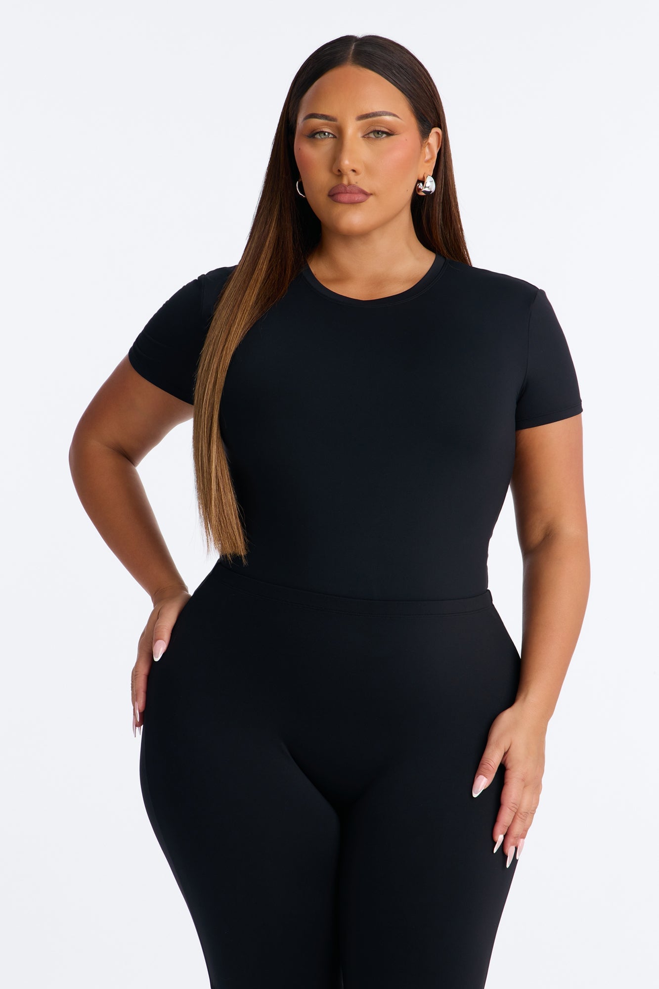 Second Skin Double Lined Crew Neck Short Sleeve Bodysuit - Black image 3