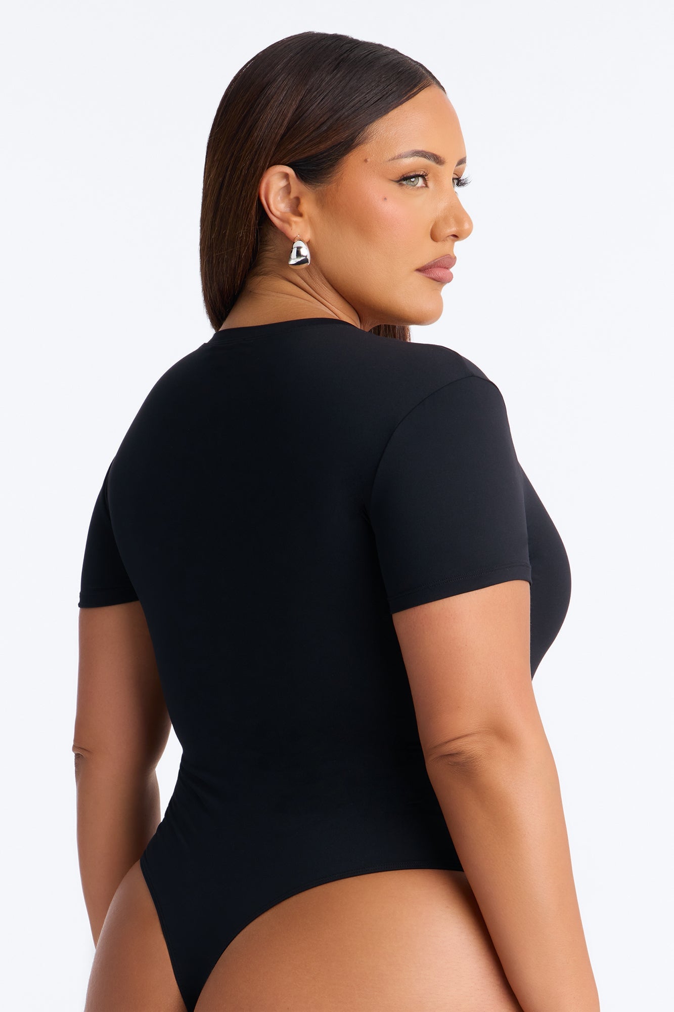 Second Skin Double Lined Crew Neck Short Sleeve Bodysuit - Black image 4
