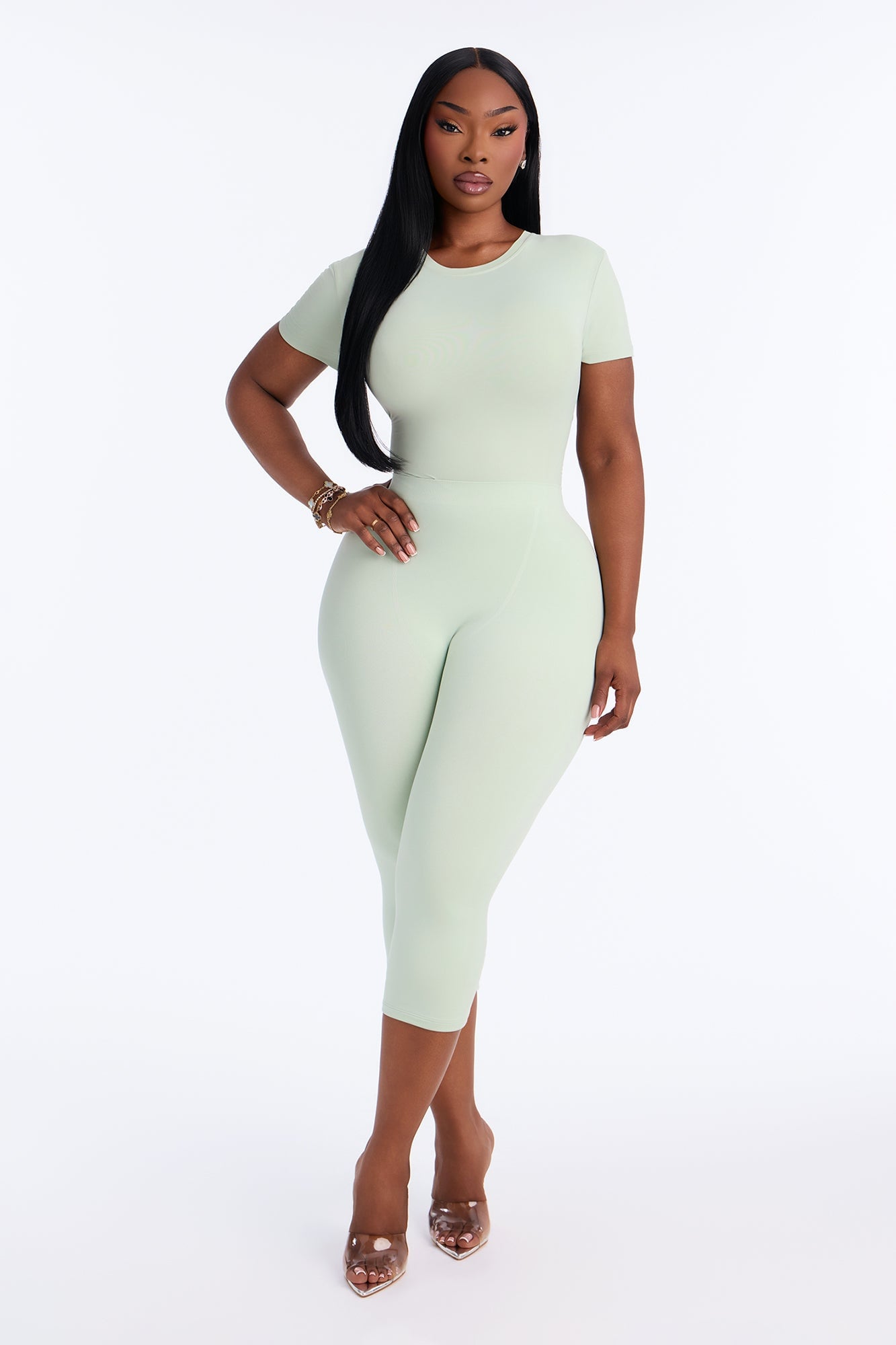 Second Skin Double Lined Crew Neck Short Sleeve Bodysuit - Mint image 2