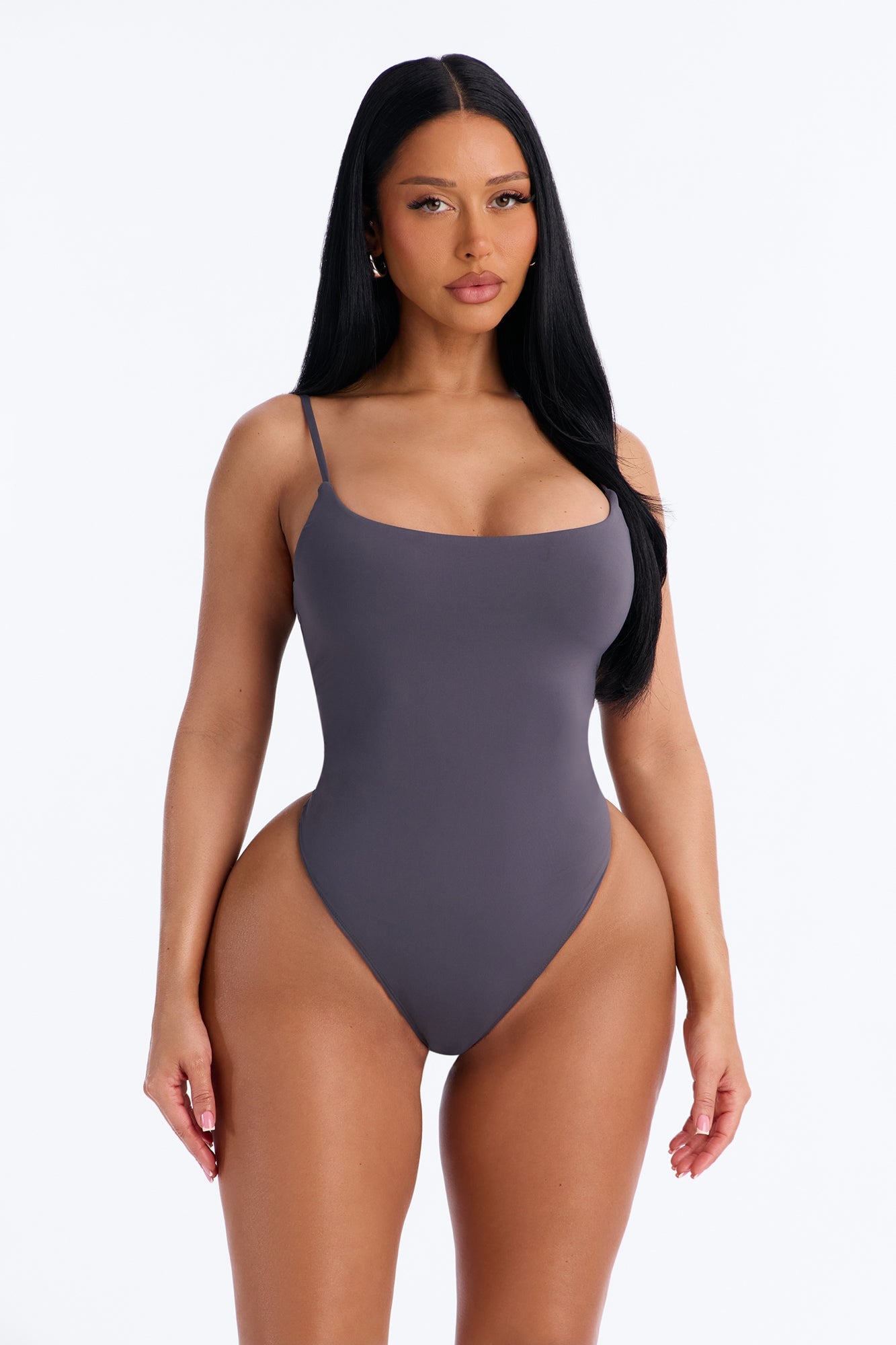 Second Skin Double Lined Square Neck Cami Bodysuit - Charcoal image 5