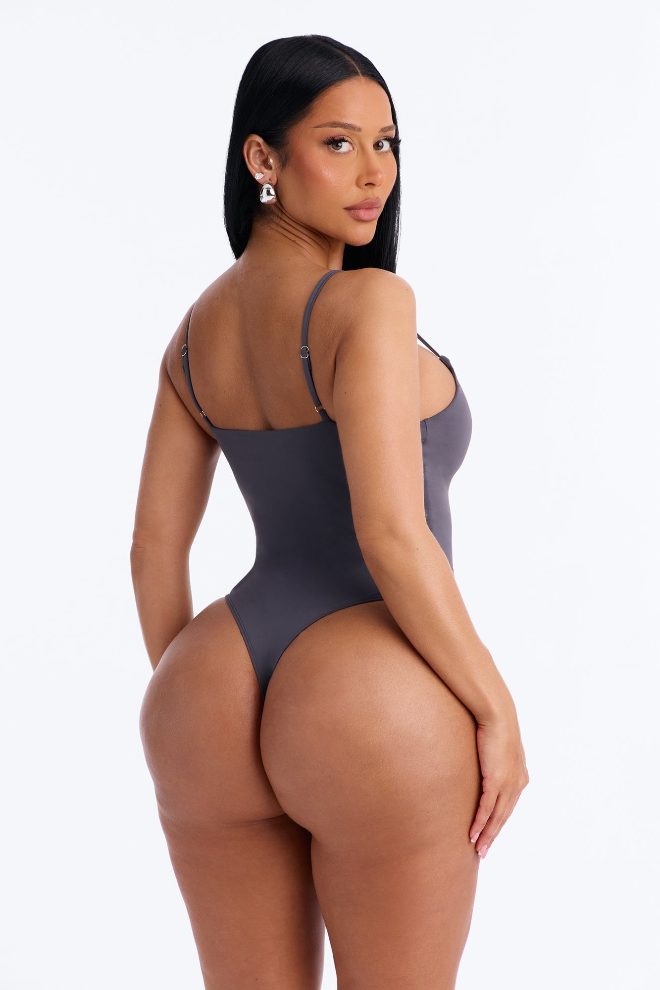 Second Skin Double Lined Square Neck Cami Bodysuit - Charcoal image 8