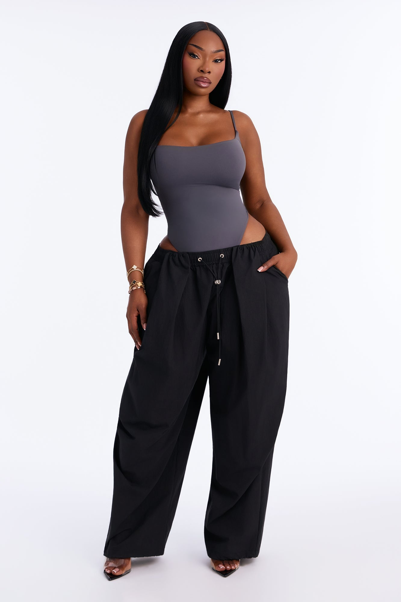 Second Skin Double Lined Square Neck Cami Bodysuit - Charcoal image 2