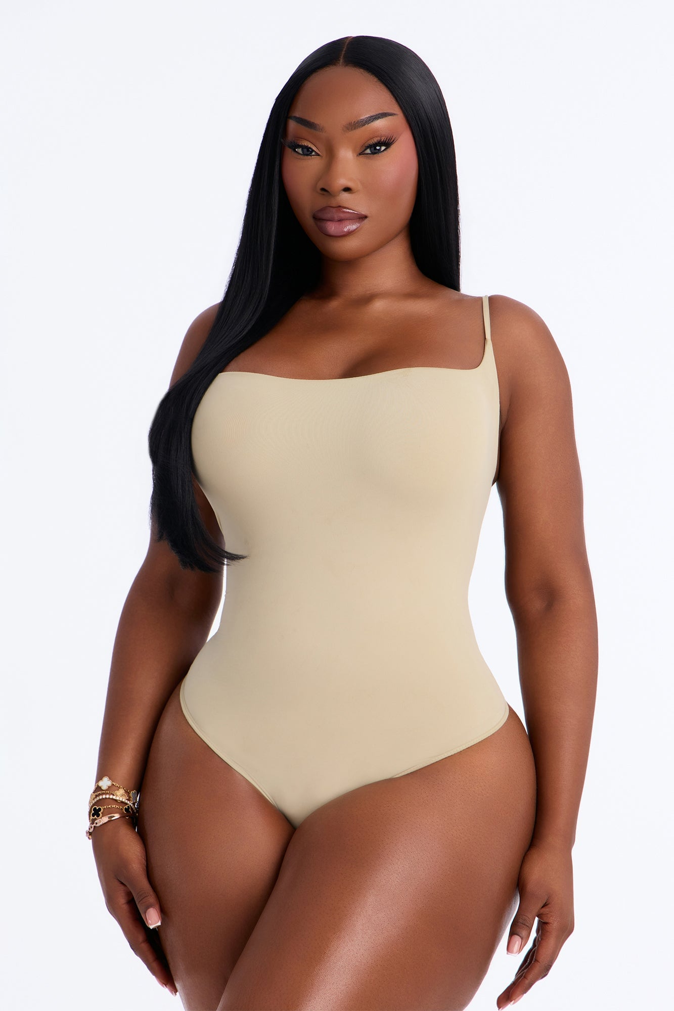 Second Skin Double Lined Square Neck Cami Bodysuit - Stone image 1