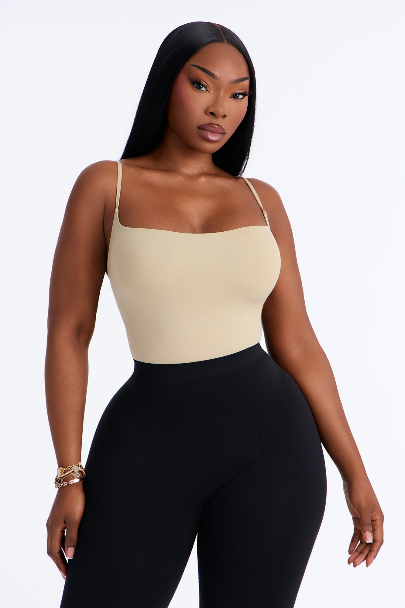 Second Skin Double Lined Square Neck Cami Bodysuit - Stone image 3