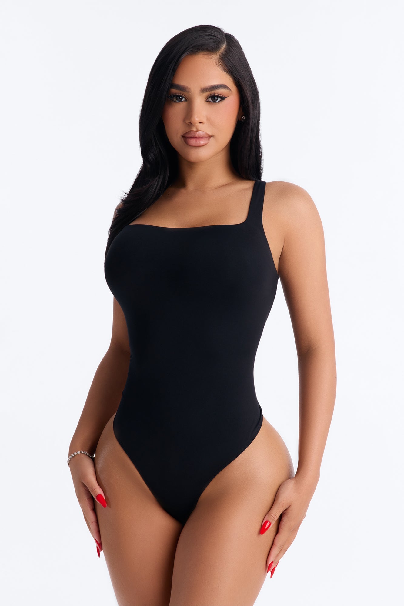 Second Skin Double Lined Square Neck Tank Bodysuit - Black image 8