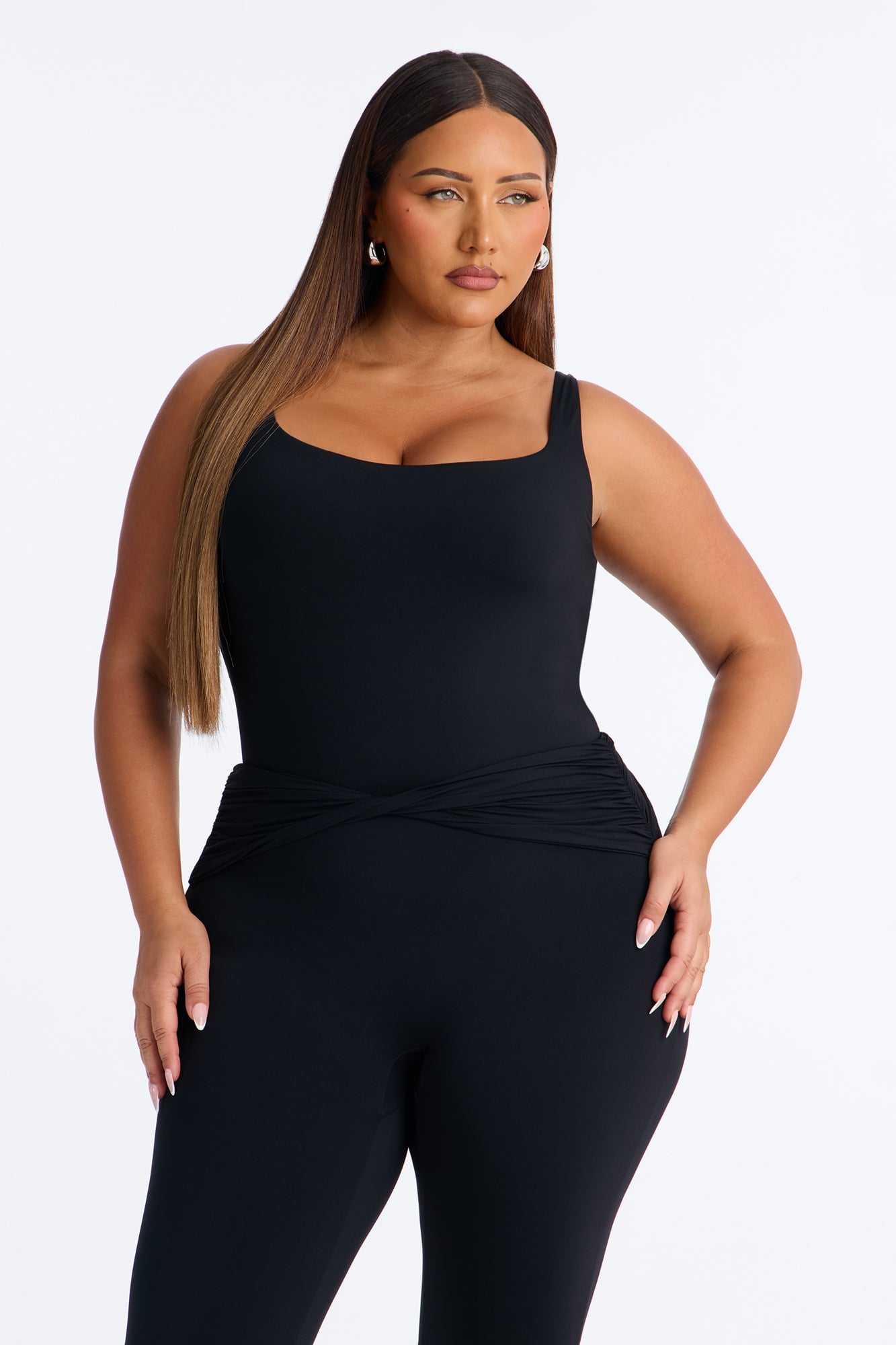 Second Skin Double Lined Square Neck Tank Bodysuit - Black image 3