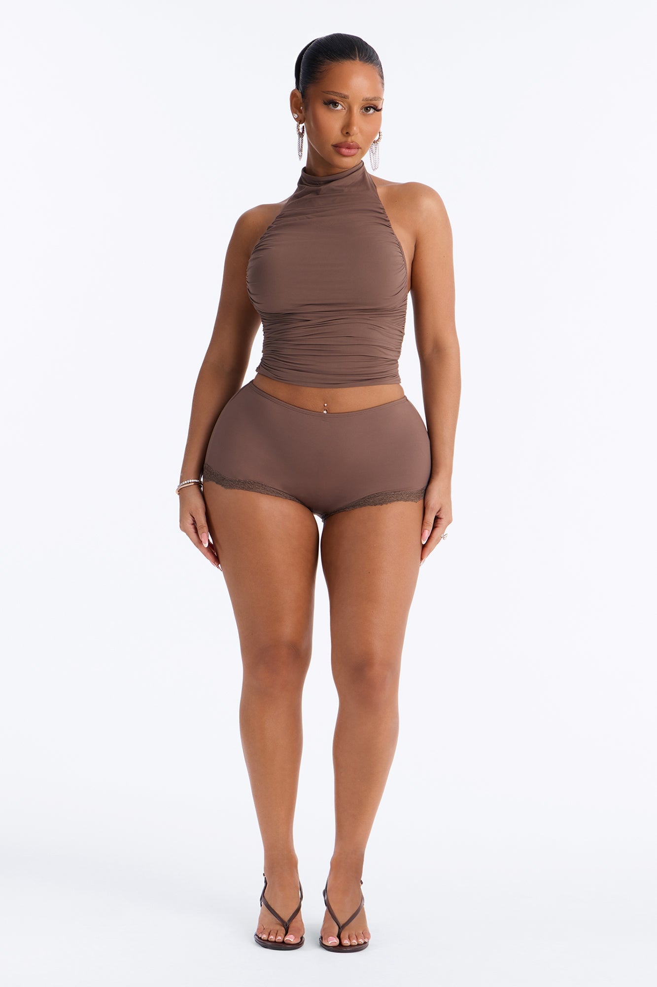 Second Skin Double Lined Lace Trim Micro Shorts - Brown image 6