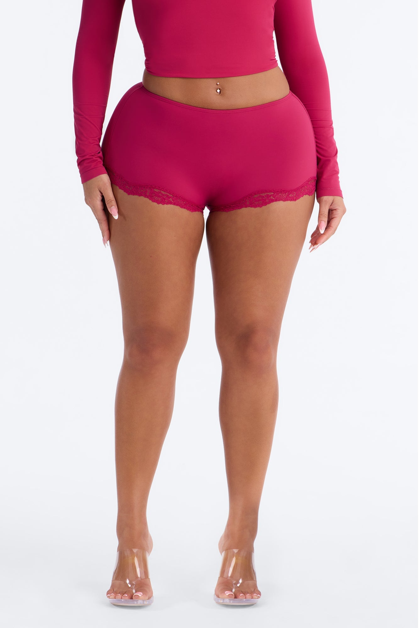 Second Skin Double Lined Lace Trim Micro Shorts - Raspberry image 5